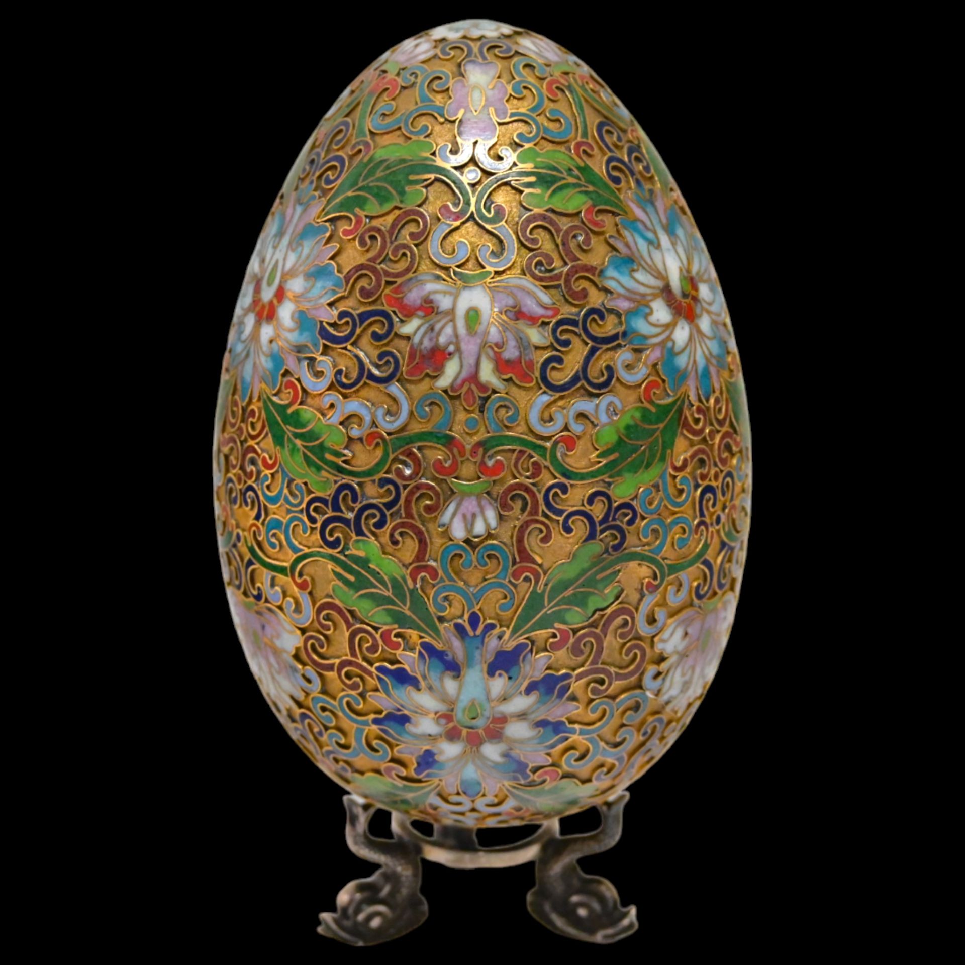 Russian gilded and enamel Easter egg on a silver stand, Russian, 20th century. - Image 9 of 11