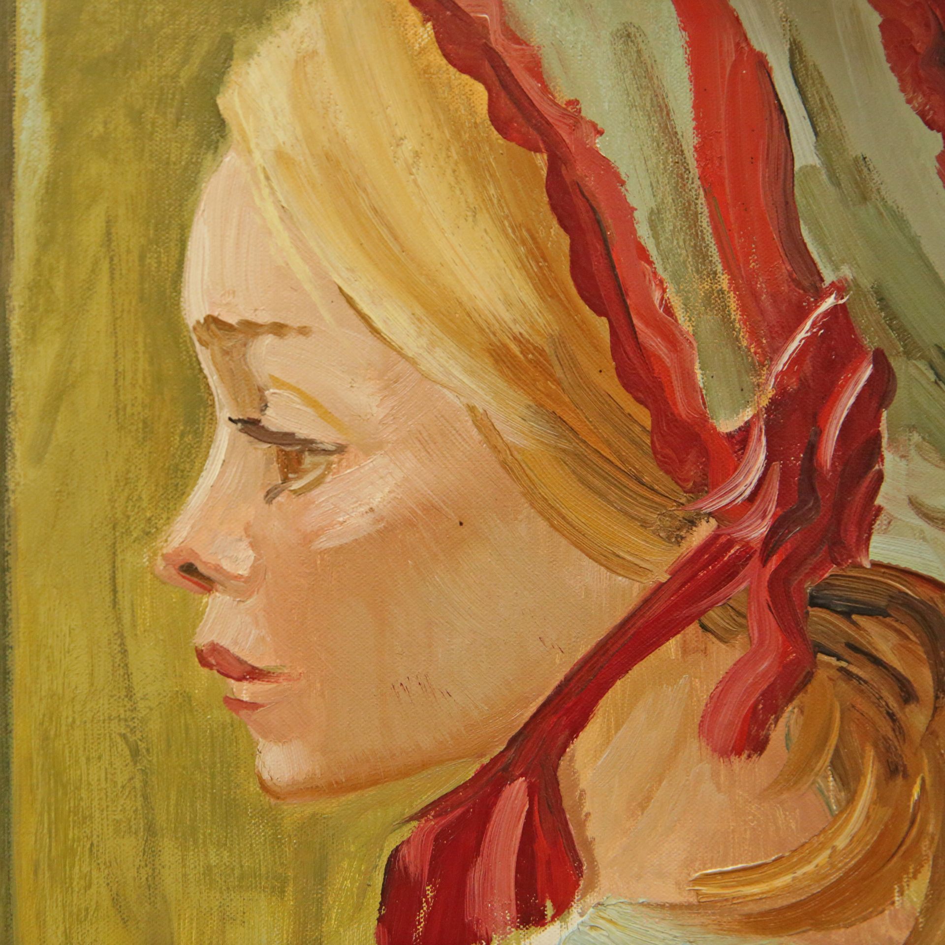 "Girl with a Cloak" oil on canvas, France 20th century. - Image 4 of 6