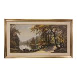 Autumn lake landscape, oil on canvas, signed by the artist in the lower right corner SOURBET.