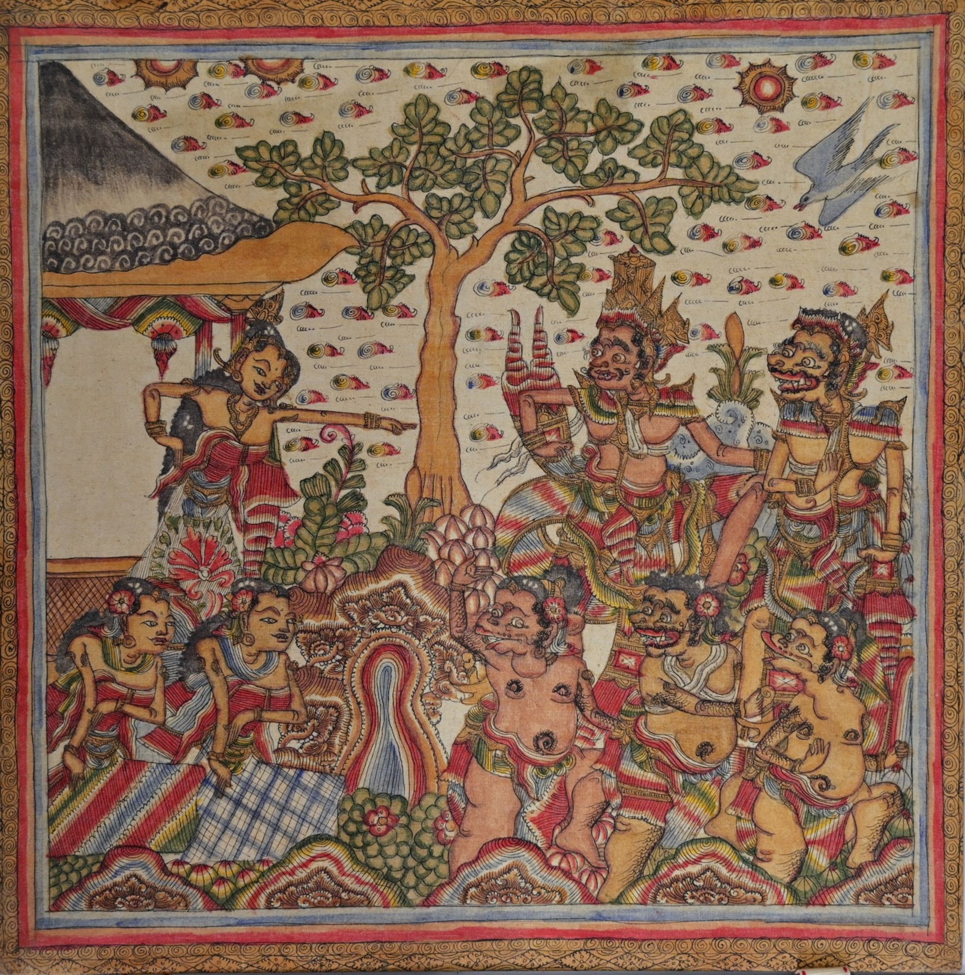 Four (4) traditional Buddhist, Indonesia, painting on fabric bound together, 20th century. - Bild 3 aus 6