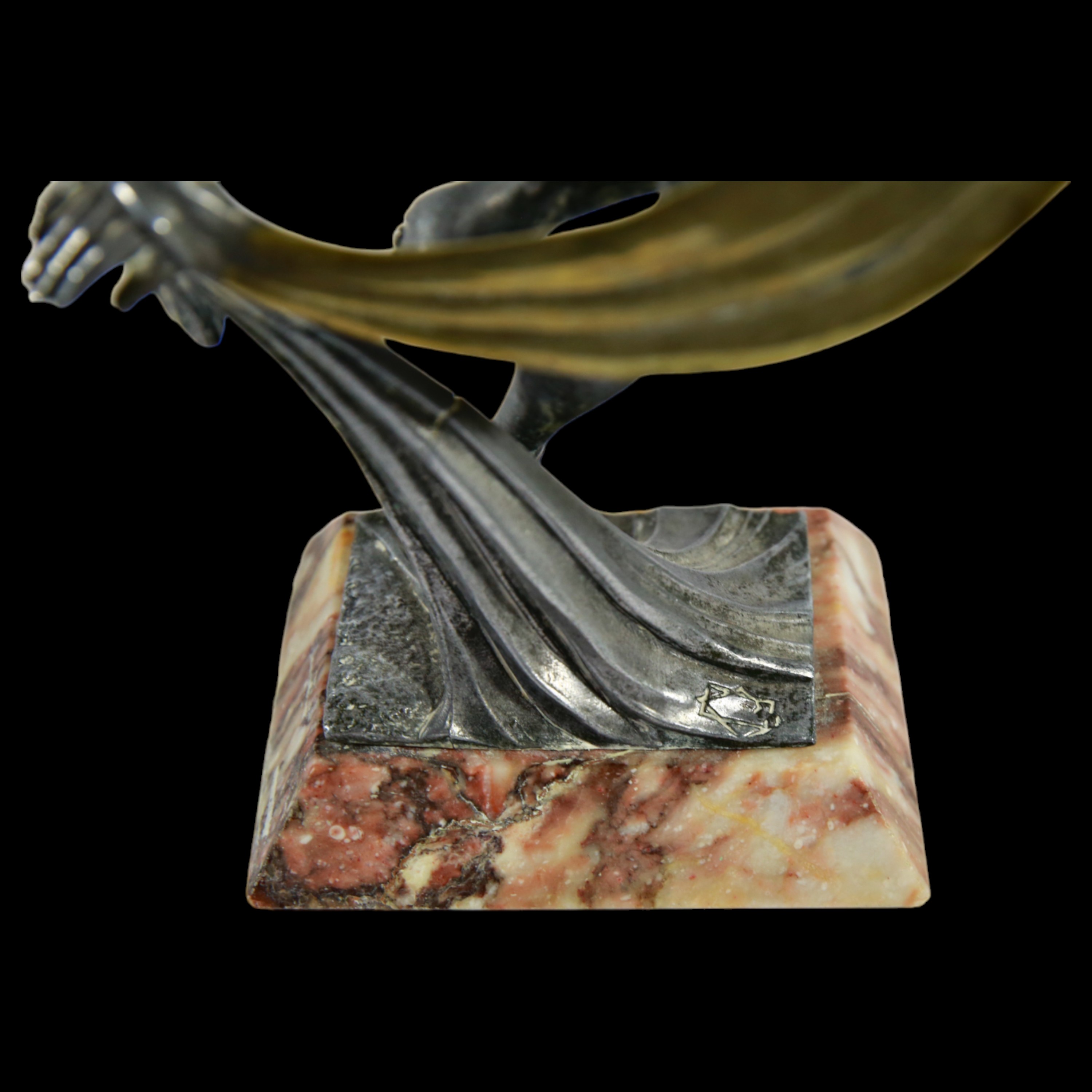 Art Deco Bronze Dancer, silver and gilt plated, stamp below, red marble base, 30s of the 20th C. - Image 8 of 12