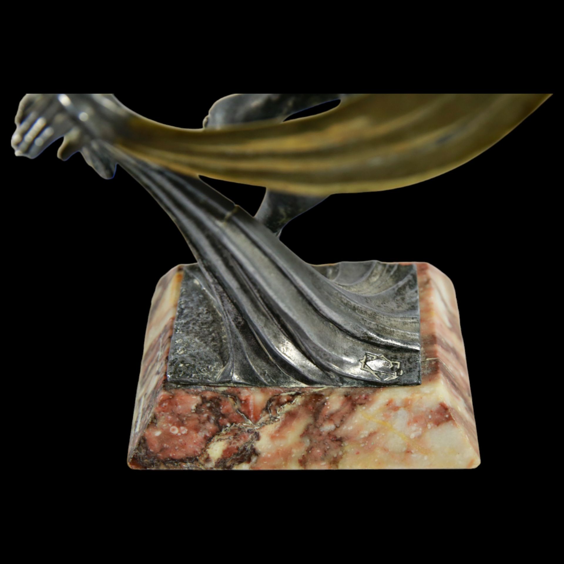 Art Deco Bronze Dancer, silver and gilt plated, stamp below, red marble base, 30s of the 20th C. - Bild 8 aus 12