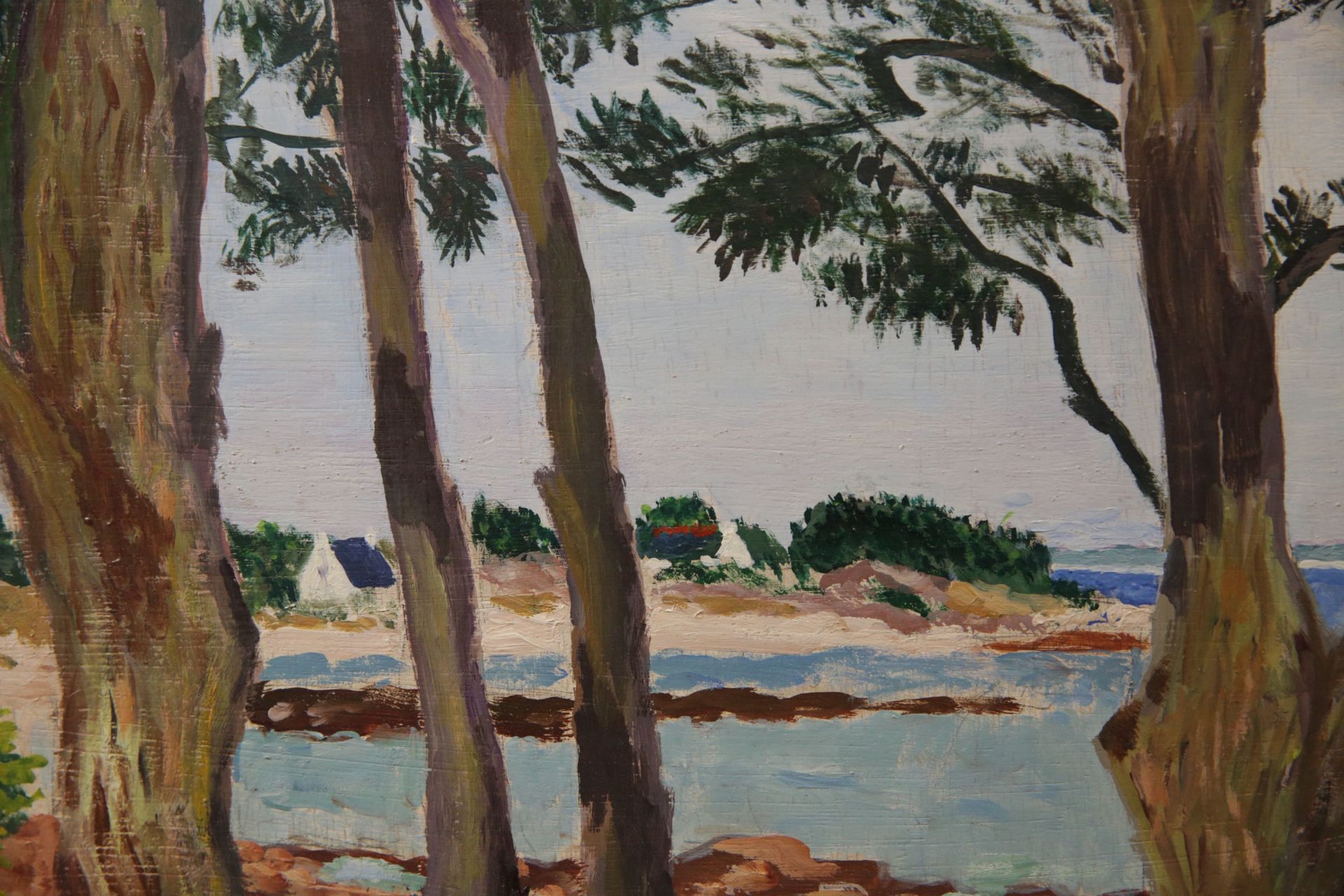 Georges Le Veel "Seaside view under trees", 1975, oil on canvas, French painting of the 20th century - Bild 5 aus 6