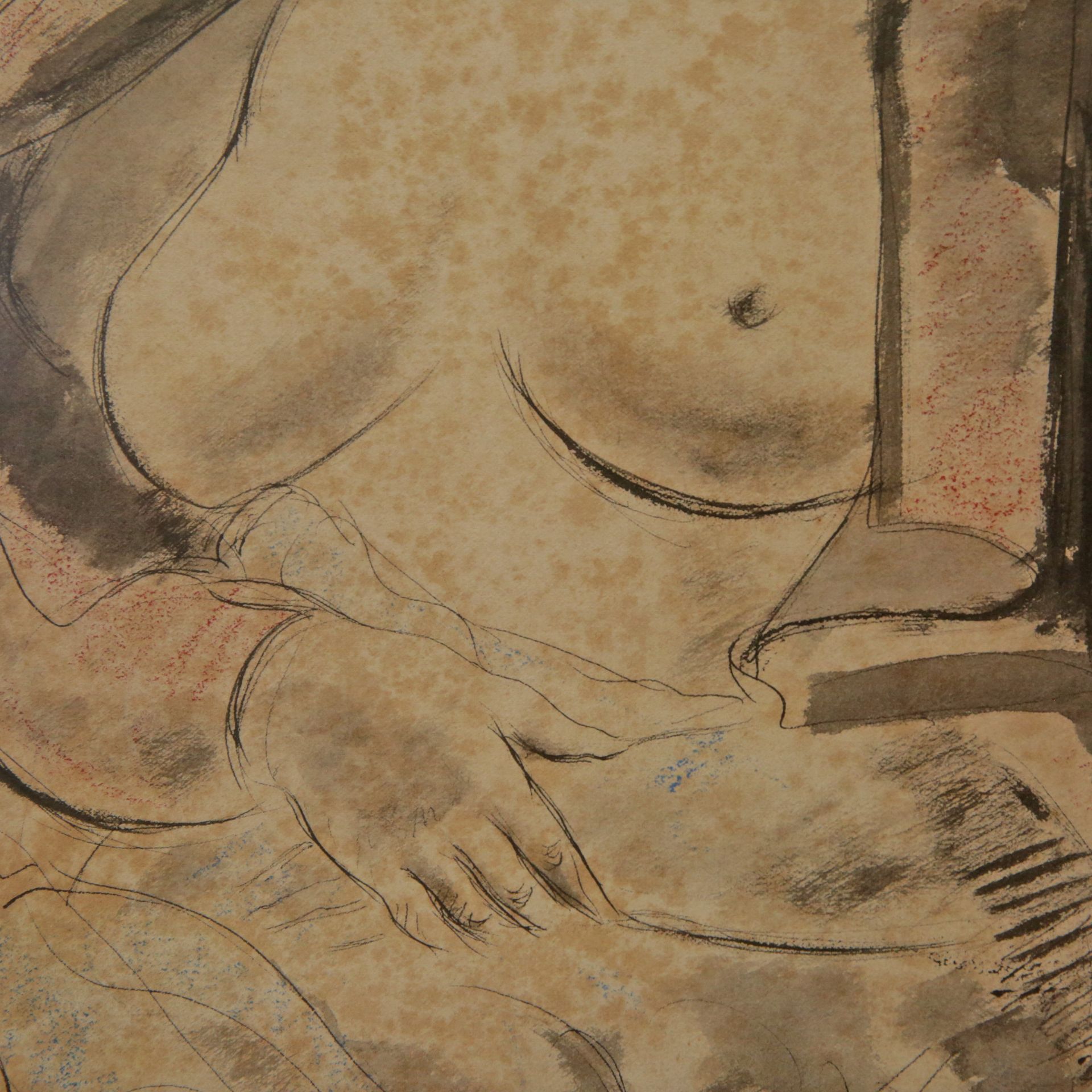 Andre DIGNIMONT (1891-1965) "Woman with bare breasts", mixed media on paper, carved wooden frame. - Bild 3 aus 5