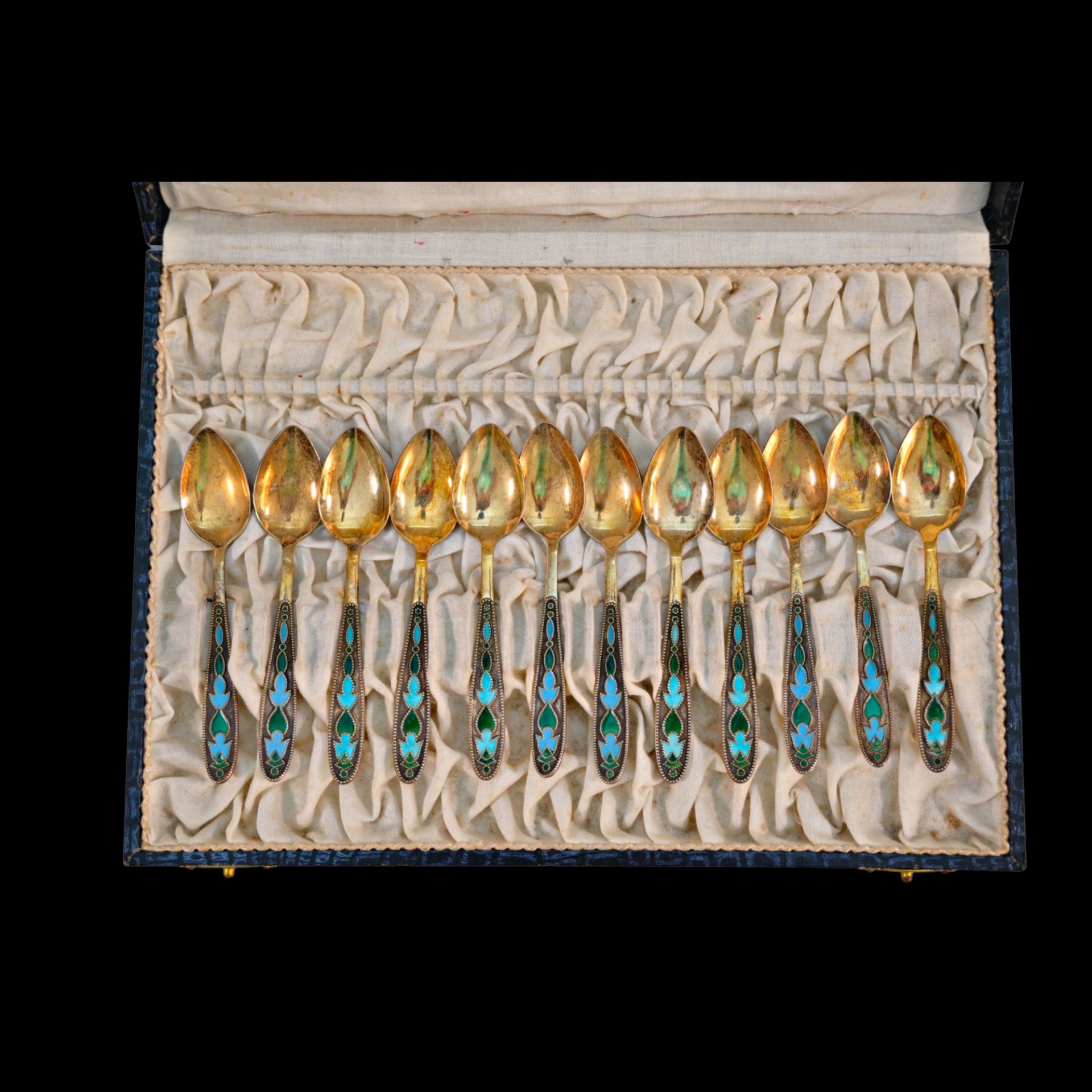 Set of 12 russian silver teaspoons in the original box - Bild 2 aus 7