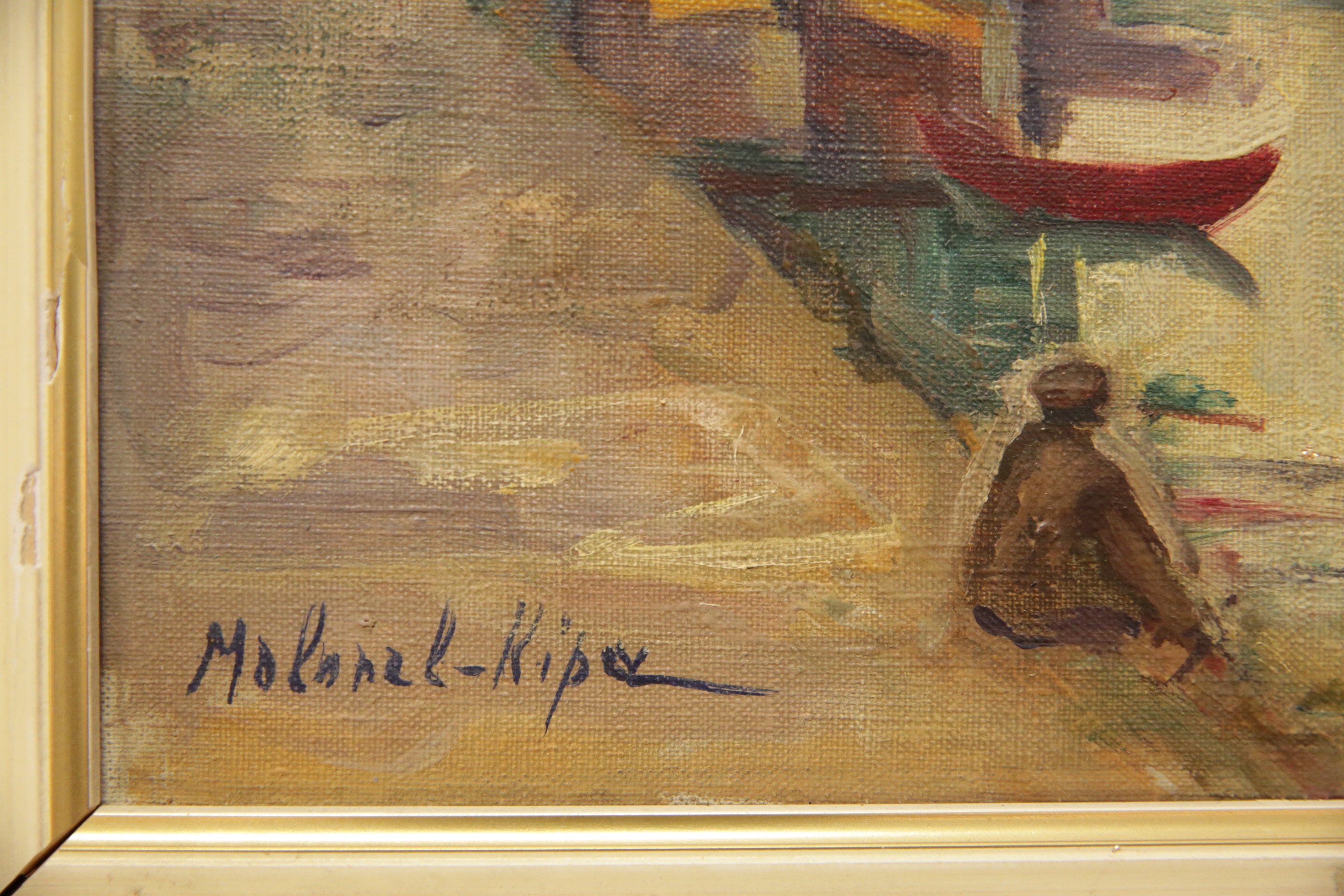 Molonel-Kipa (1906-1966) "Quai et barge", oil on canvas, Russia - France artist. - Image 4 of 4