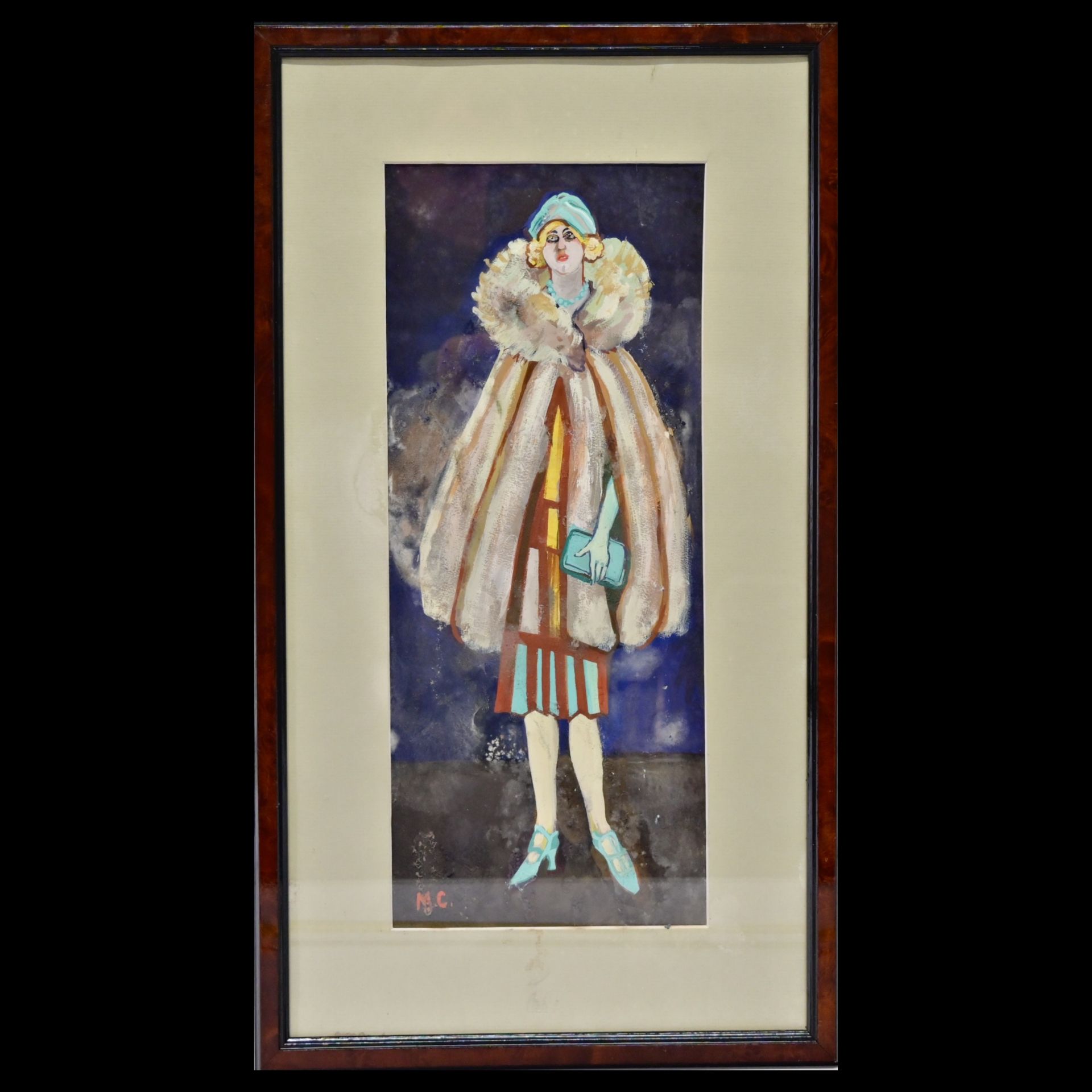 Art Deco Fashion clothing, watercolor on paper, signature of the author by "M C", France, 1920s. - Bild 2 aus 6