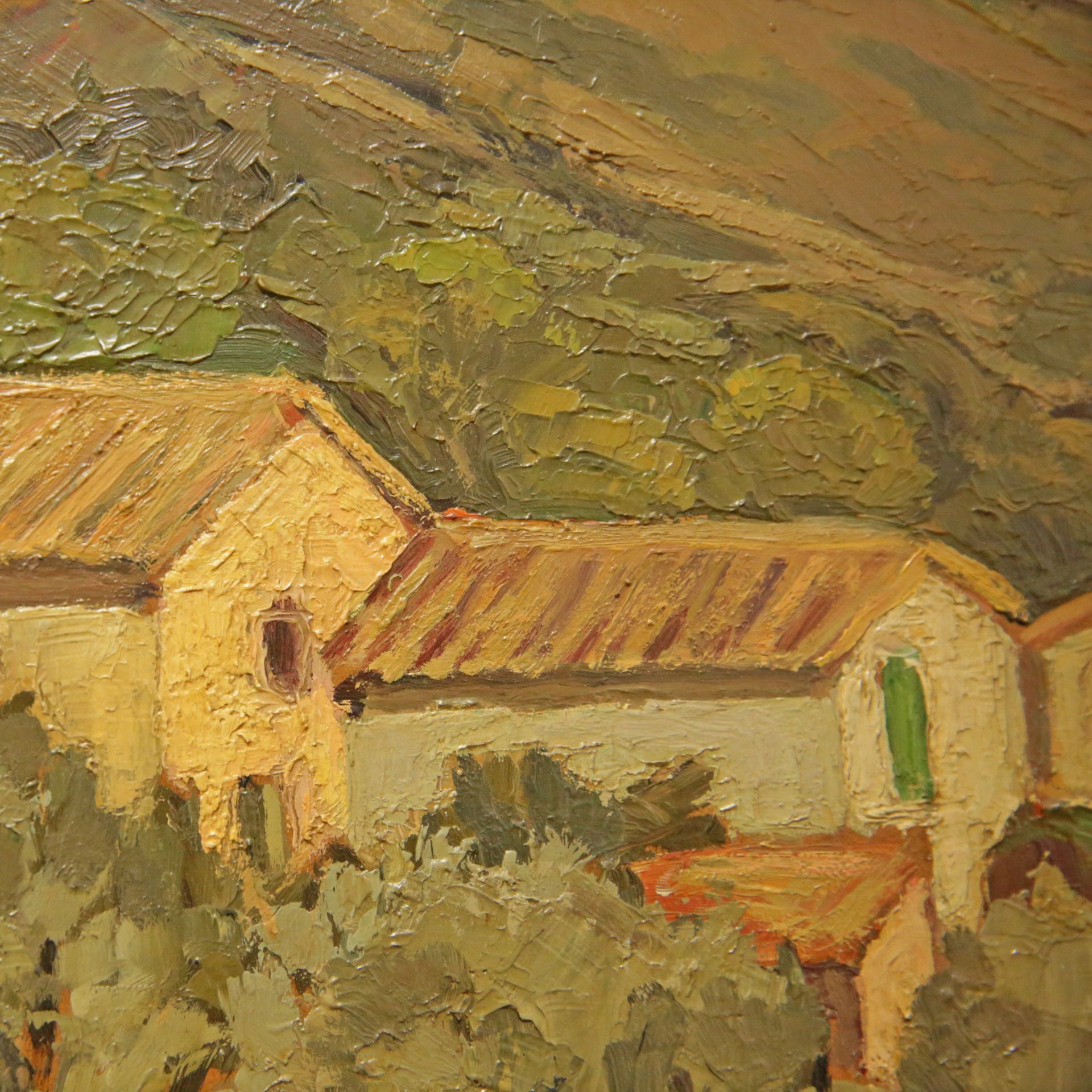 "Mountain landscape with houses", Oil on cardboard, France, 20th century, JM Baptiste. - Bild 3 aus 5