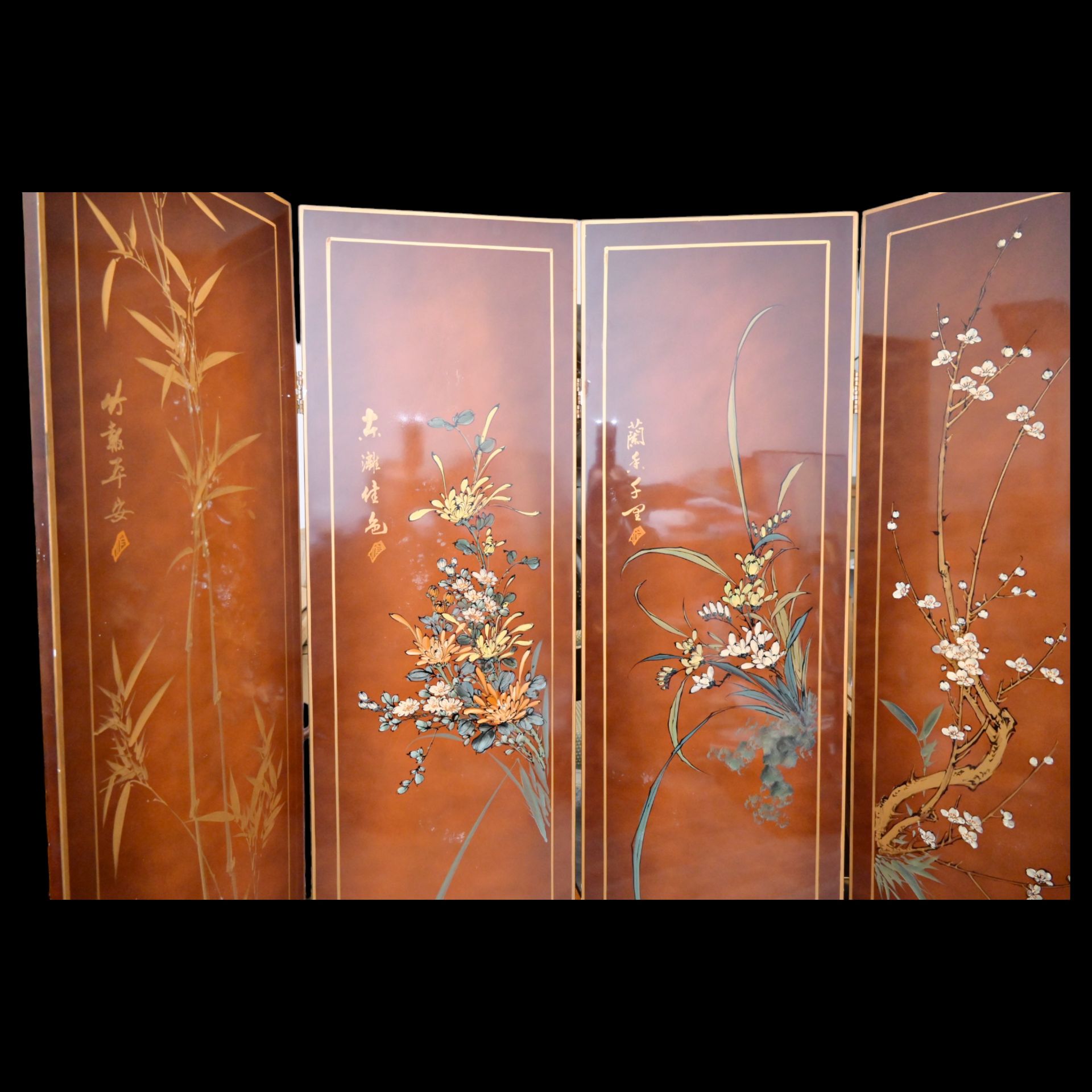 PAINTED FOUR PART JAPAN FLOOR SCREEN, 19/20th _. - Image 18 of 19