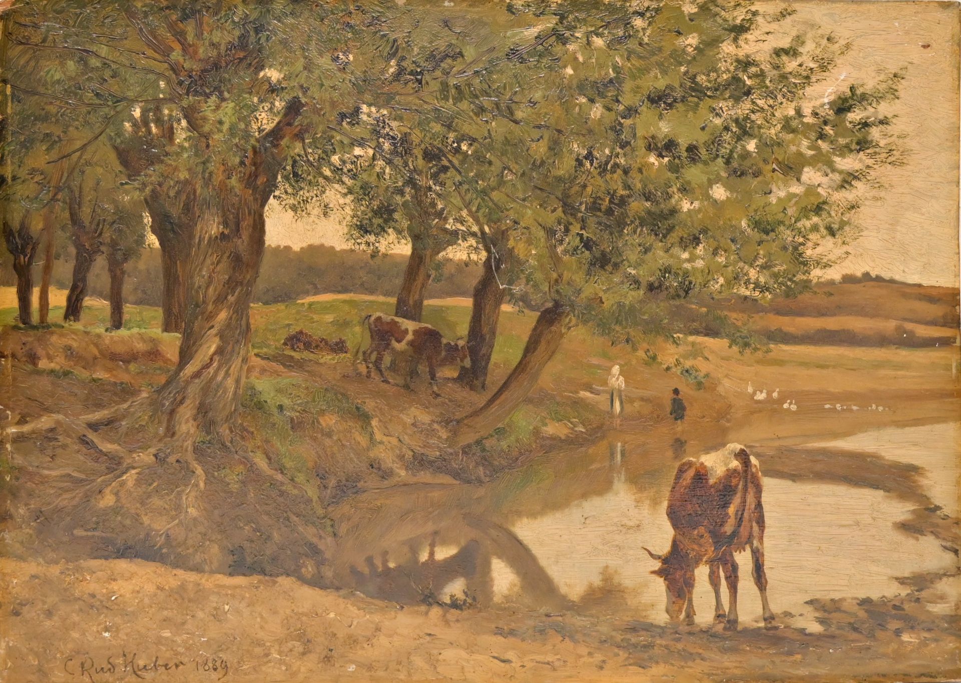Carl Rudolf S. HUBER (1839-1896), Rural Landscape, 1889, oil on wood panel, 19th century French pain - Image 2 of 6