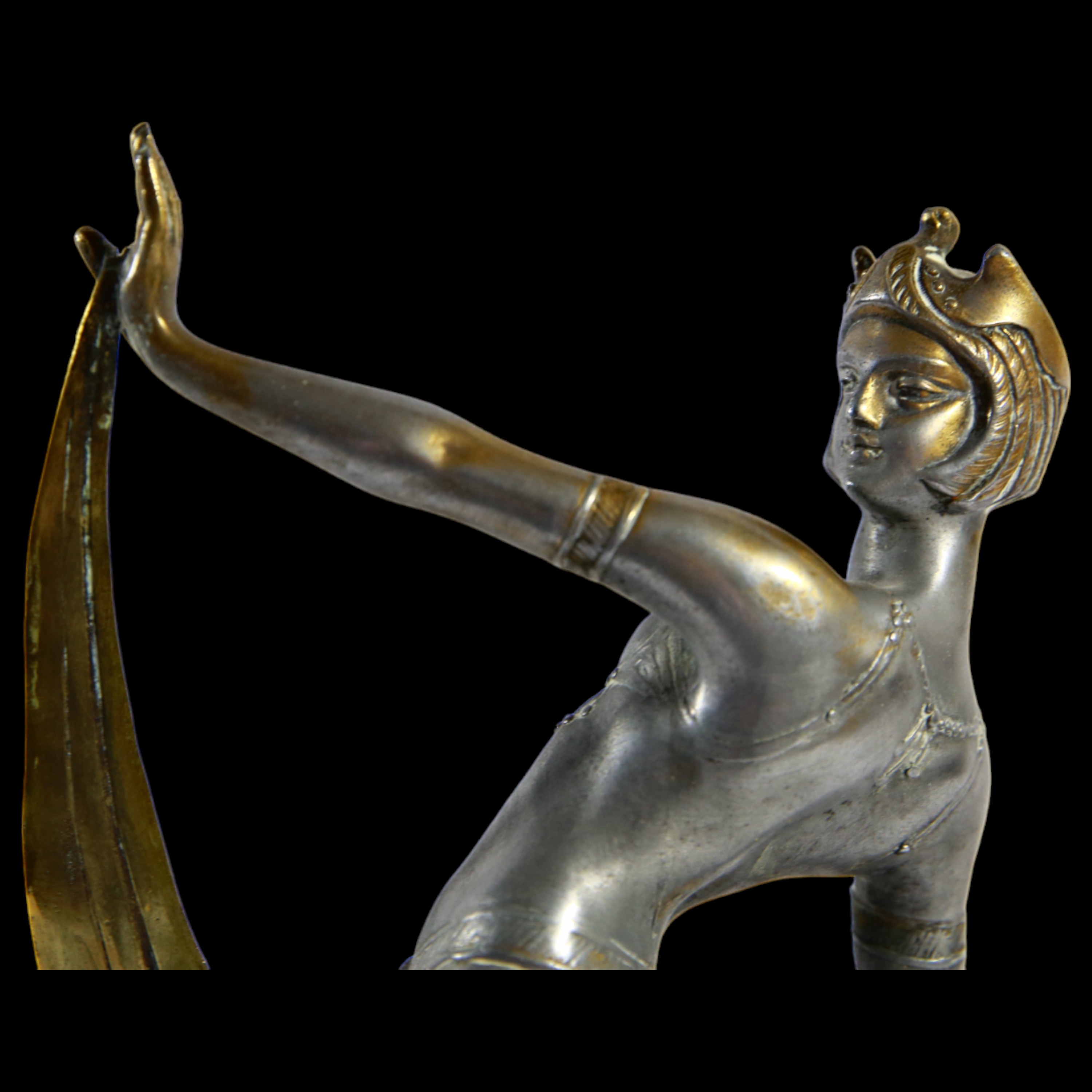 Art Deco Bronze Dancer, silver and gilt plated, stamp below, red marble base, 30s of the 20th C. - Image 10 of 12