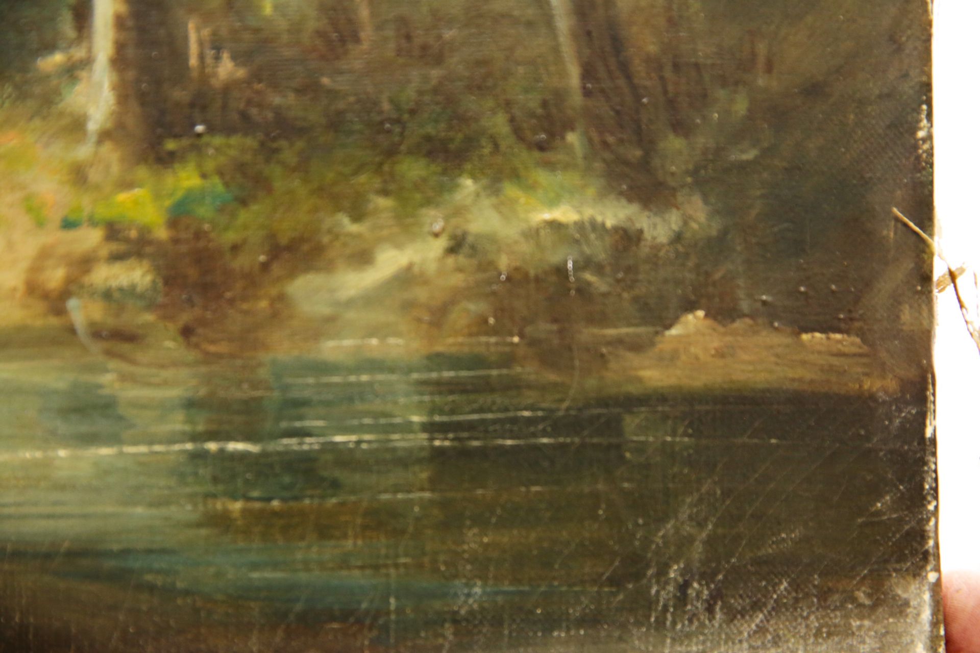 Pair of paintings signed GEORGES, "River with the fisherman" and "River with the farmer", 19th C. - Image 9 of 9