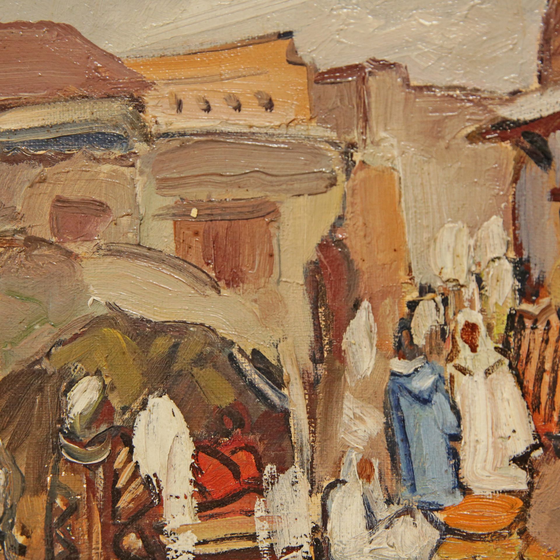 "Bazaar in Algeria", oil on canvas, Signature illegible, French painting of the 20th century. - Image 3 of 4