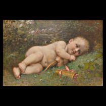 Leon Bazile PERRAULT (1832-1908) baby on the grass, 1905, oil on canvas, signed by the artist.