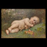 Leon Bazile PERRAULT (1832-1908) baby on the grass, 1905, oil on canvas, signed by the artist.