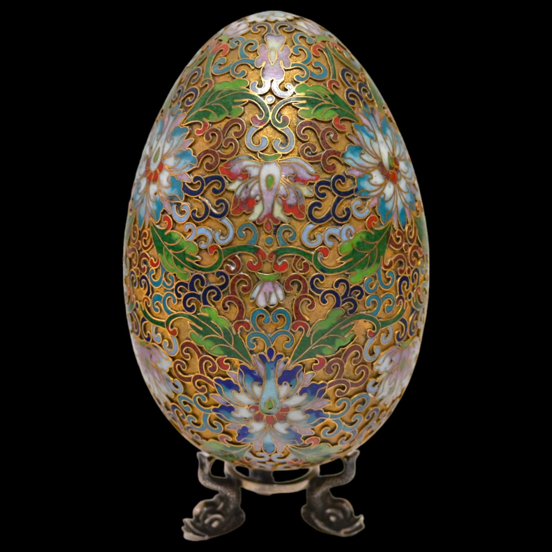 Russian gilded and enamel Easter egg on a silver stand, Russian, 20th century. - Image 8 of 11