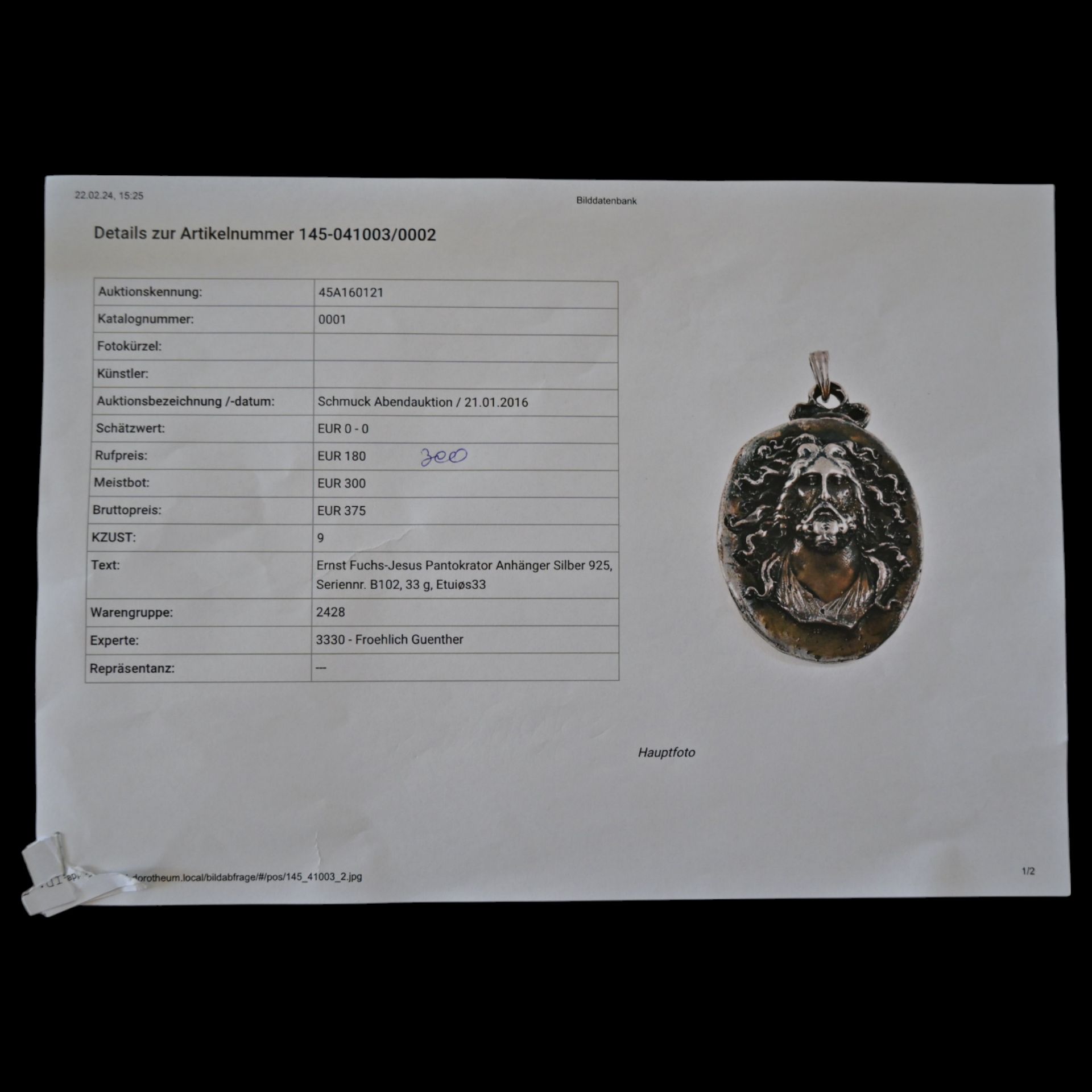 Ernst Fuchs (1930 Ð 2015) "Jesus Pantokrator" Silver medallion, original case, 20th C. - Bild 6 aus 6