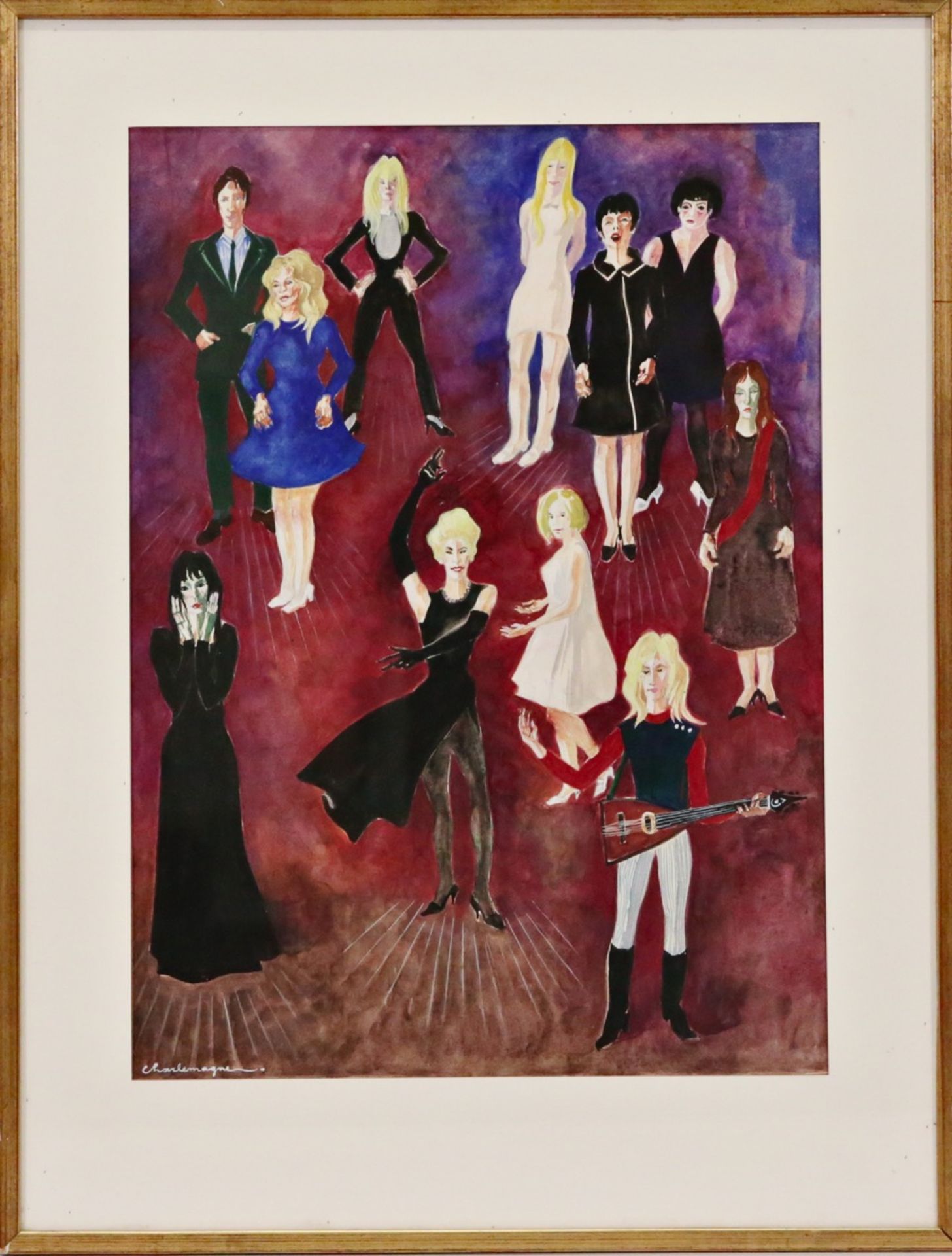 ÒCelebritiesÓ gouache on paper, signature illegible, French painting of the 20th century. - Image 2 of 5