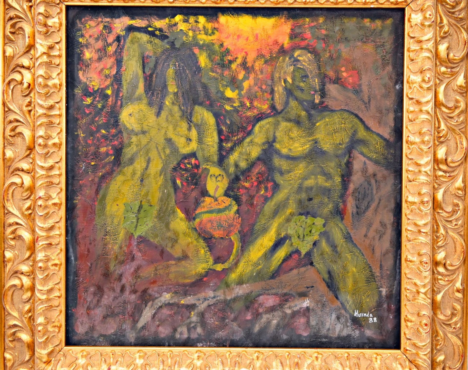 European painting, Miranda, "Forbidden fruit" 1988, oil on fabric. - Bild 3 aus 7