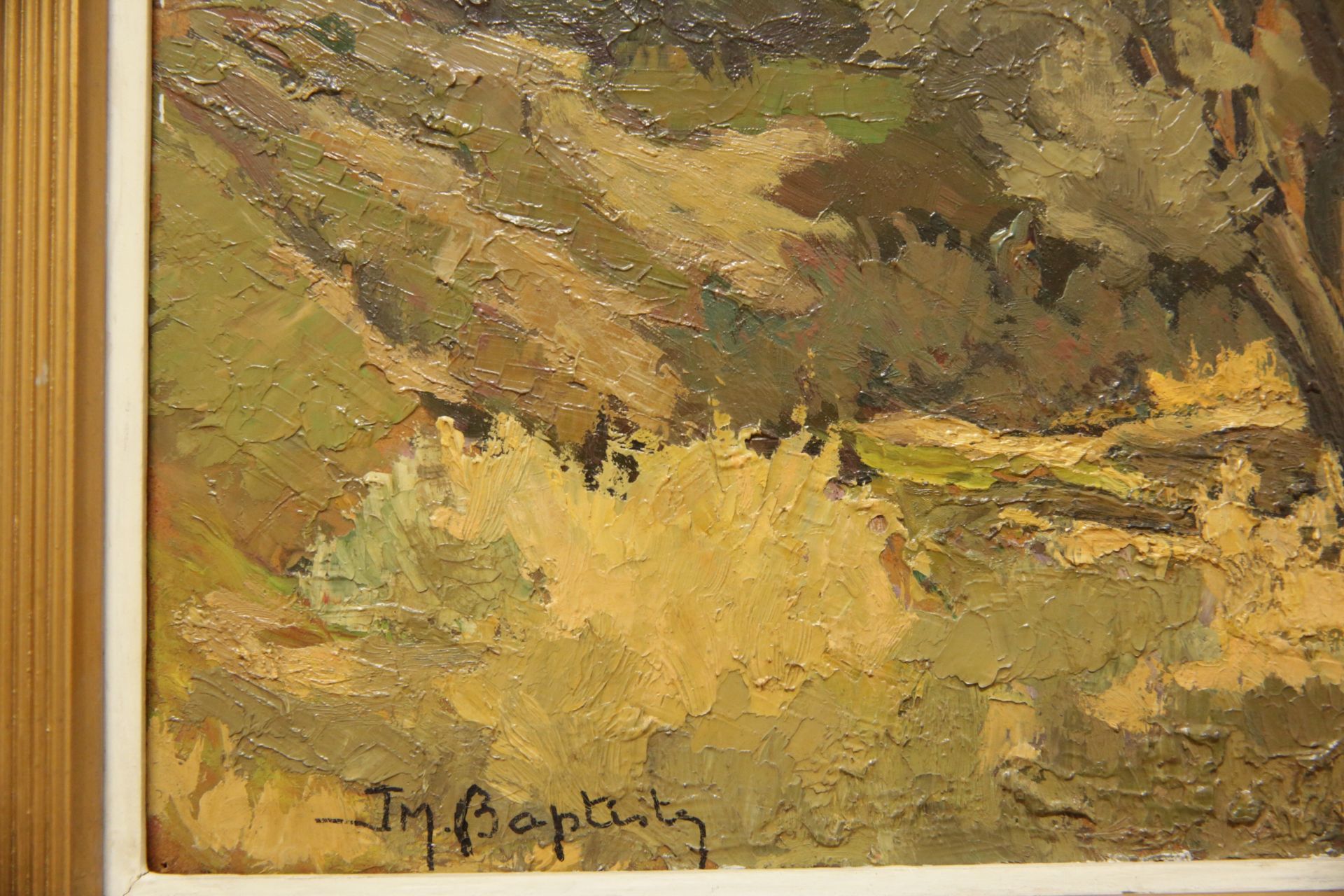 "Mountain landscape with houses", Oil on cardboard, France, 20th century, JM Baptiste. - Image 5 of 5
