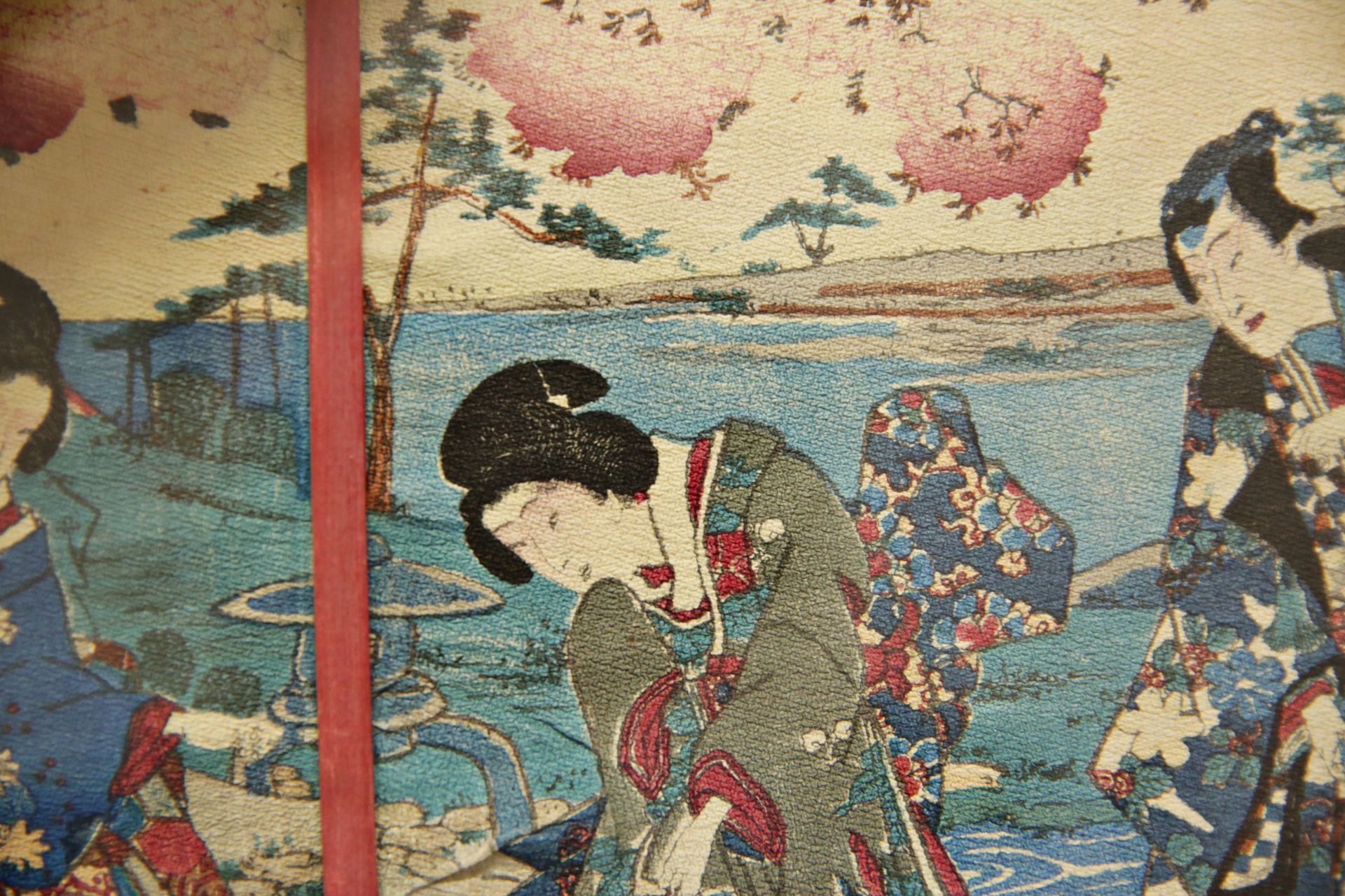 Triptych of Japanese prints, Japanese art of the 19th century. Collectible art for home decor. - Image 4 of 4