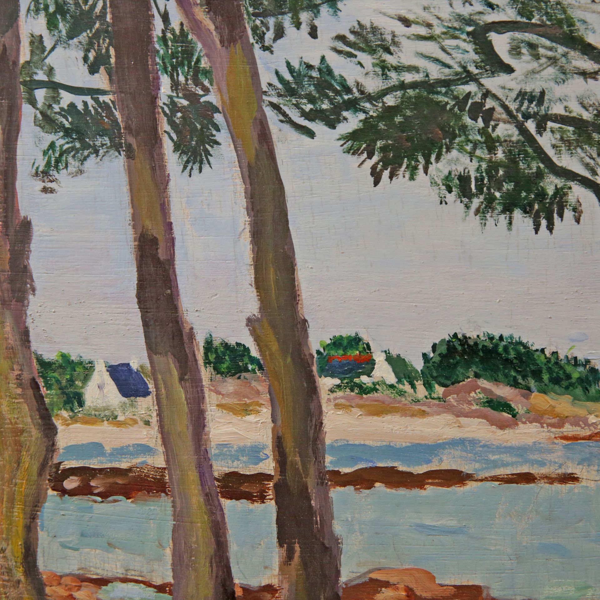 Georges Le Veel "Seaside view under trees", 1975, oil on canvas, French painting of the 20th century - Bild 3 aus 6