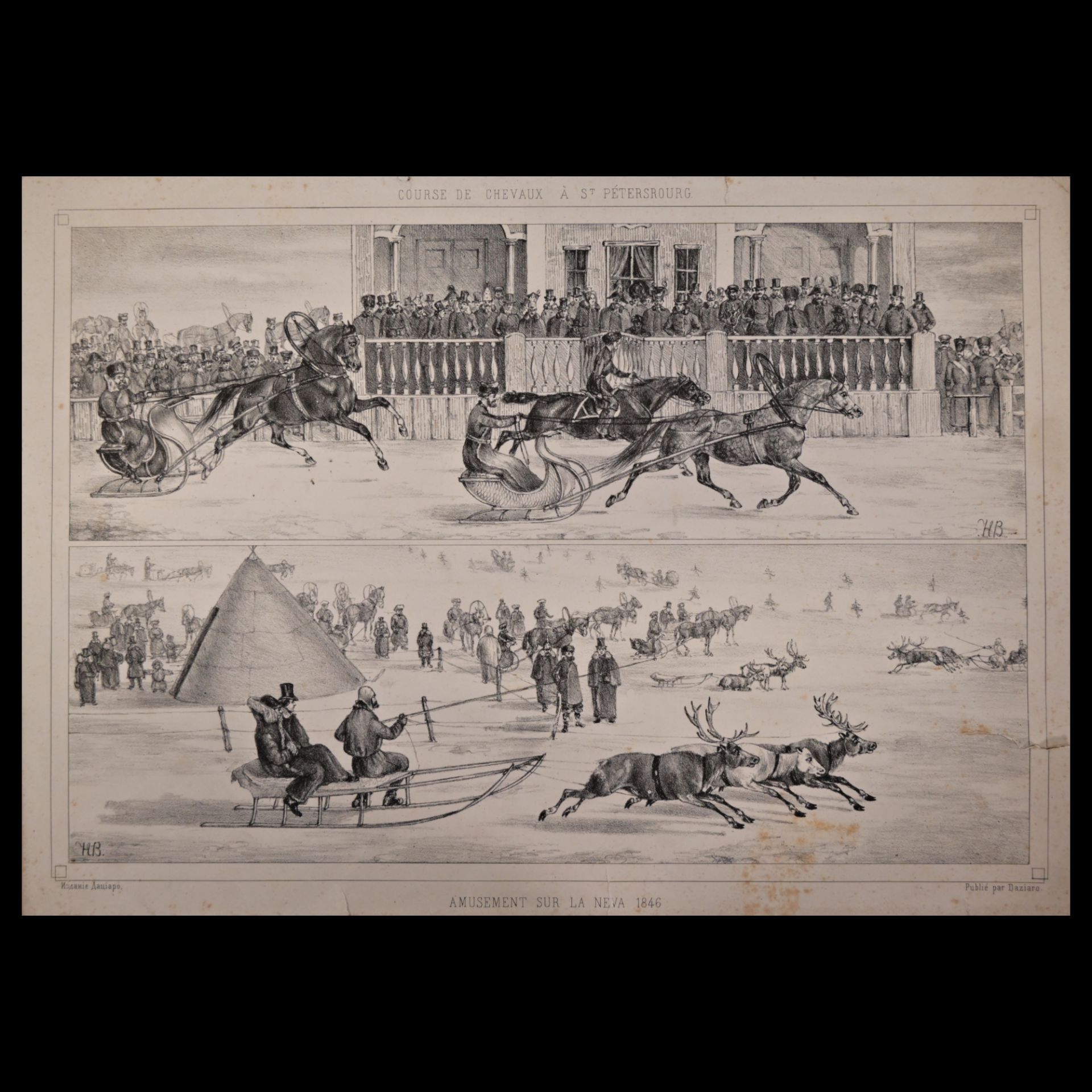 Sleigh ride on the Neva Lithograph, 1846 Original by N.E. Sverchkov.