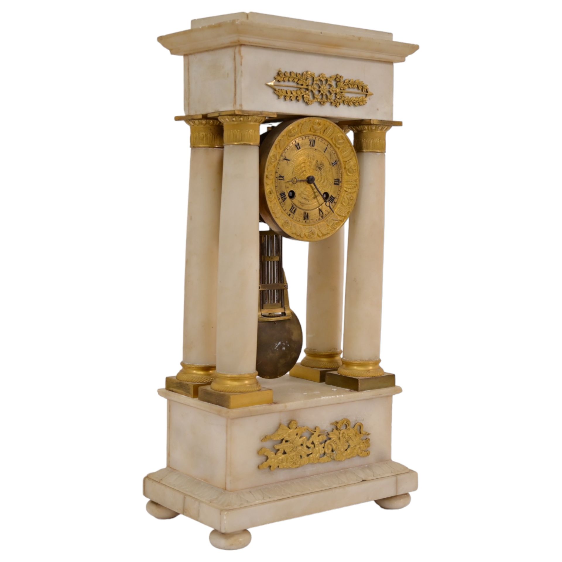 French Empire-Style Alabaster and Gilt-Bronze Portico Clock, mid 19th century. - Image 10 of 10