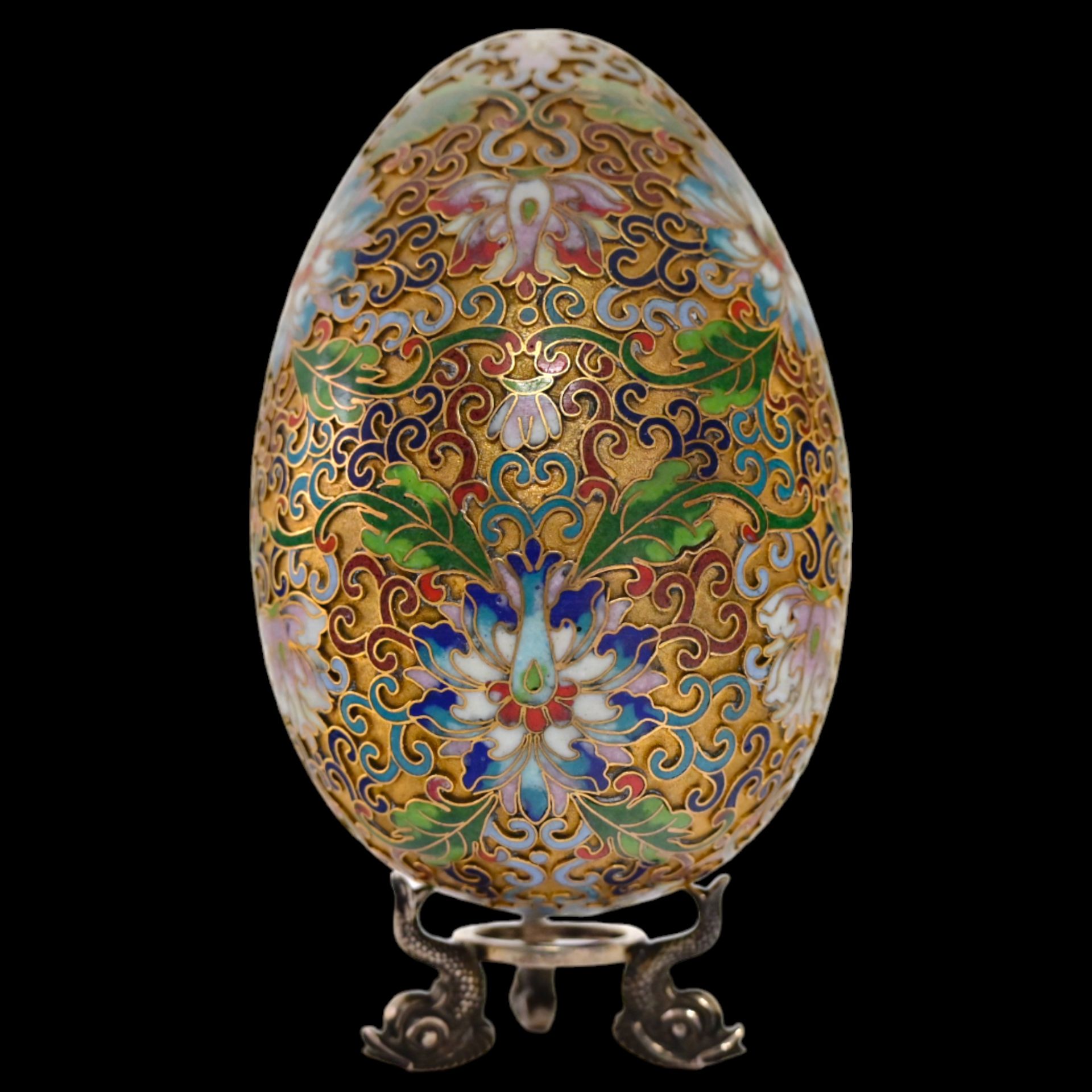 Russian gilded and enamel Easter egg on a silver stand, Russian, 20th century. - Image 2 of 11