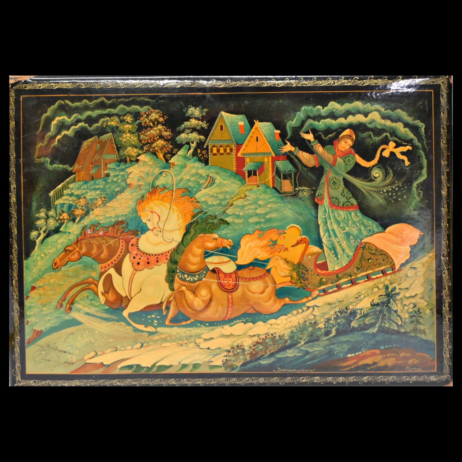 Winter ,Mstera village, lacquer painting, Russia, 20th century.