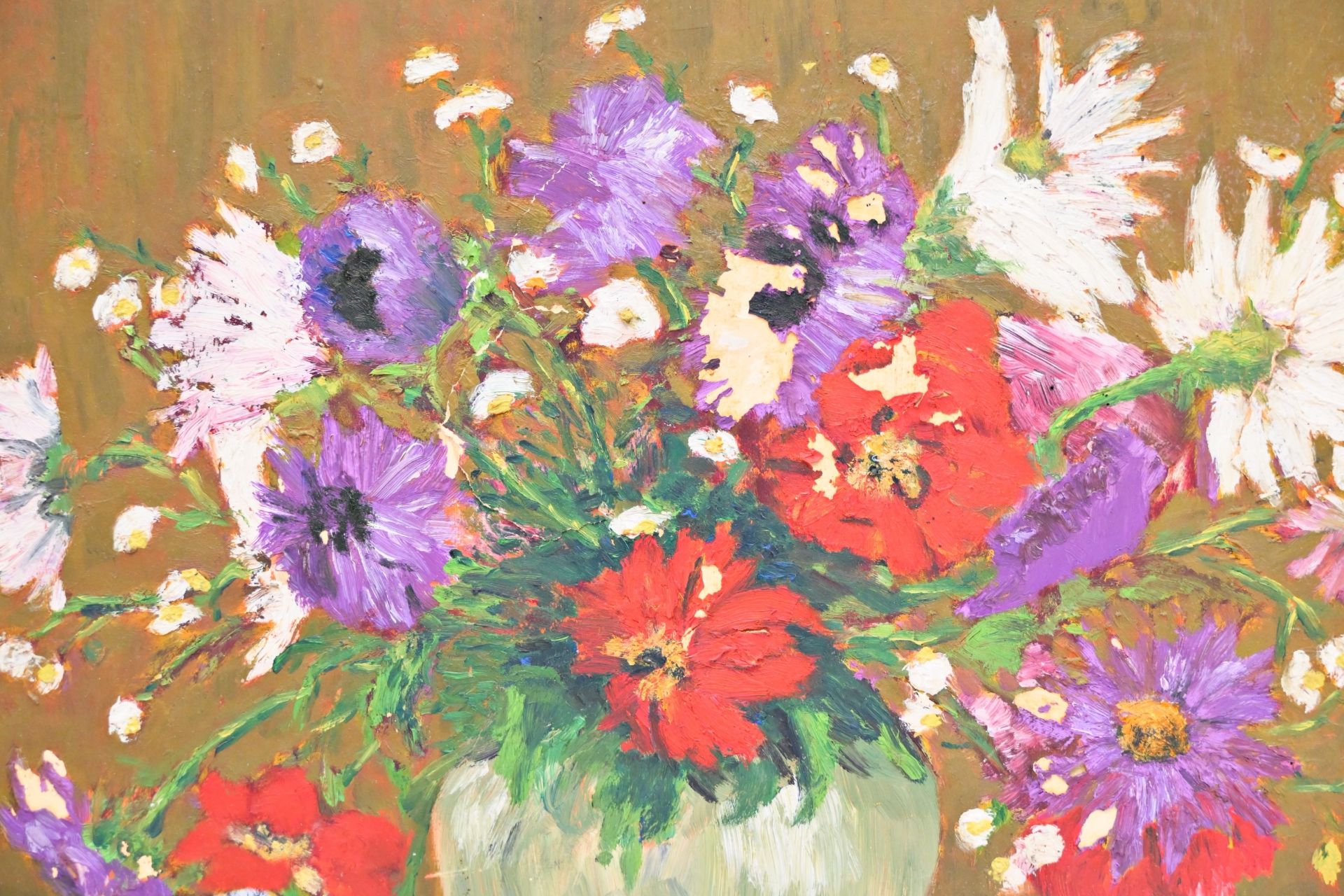 In Mikhail LARIONOV style (1881-1964) "Still Life with Flowers", Oil on canvas, Signed LM in the low - Image 3 of 7