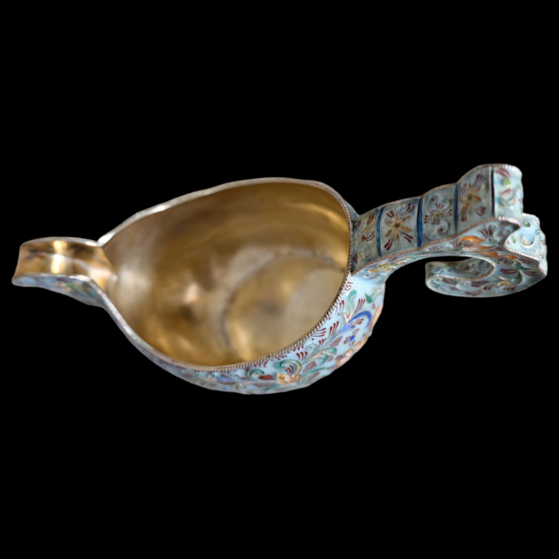 Russian gilt silver kovsh of traditional shape, silver, gilding, enamel. - Bild 3 aus 4