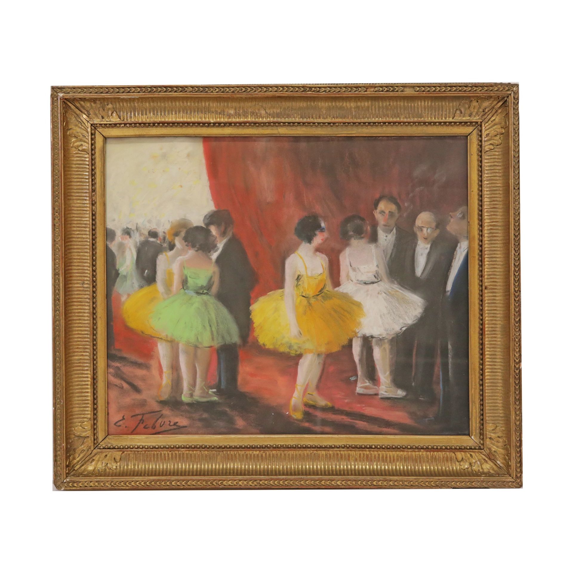 Eugene FEBVRE (XIX-XX) "Young dancers at the opera", pastel on paper, French painting, early 20th _.