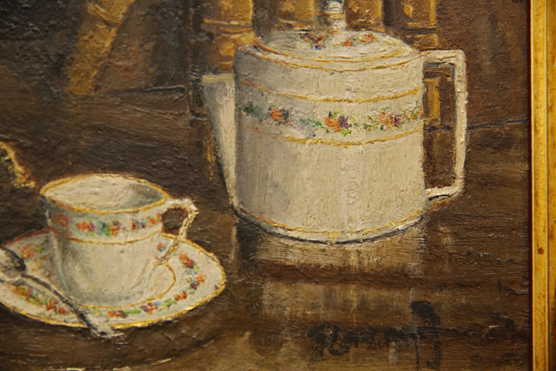 Jean Lavaud (XX) ÒSamovar with a cup of teaÓ, oil on cardboard, French painting of the 20th C. - Bild 6 aus 6