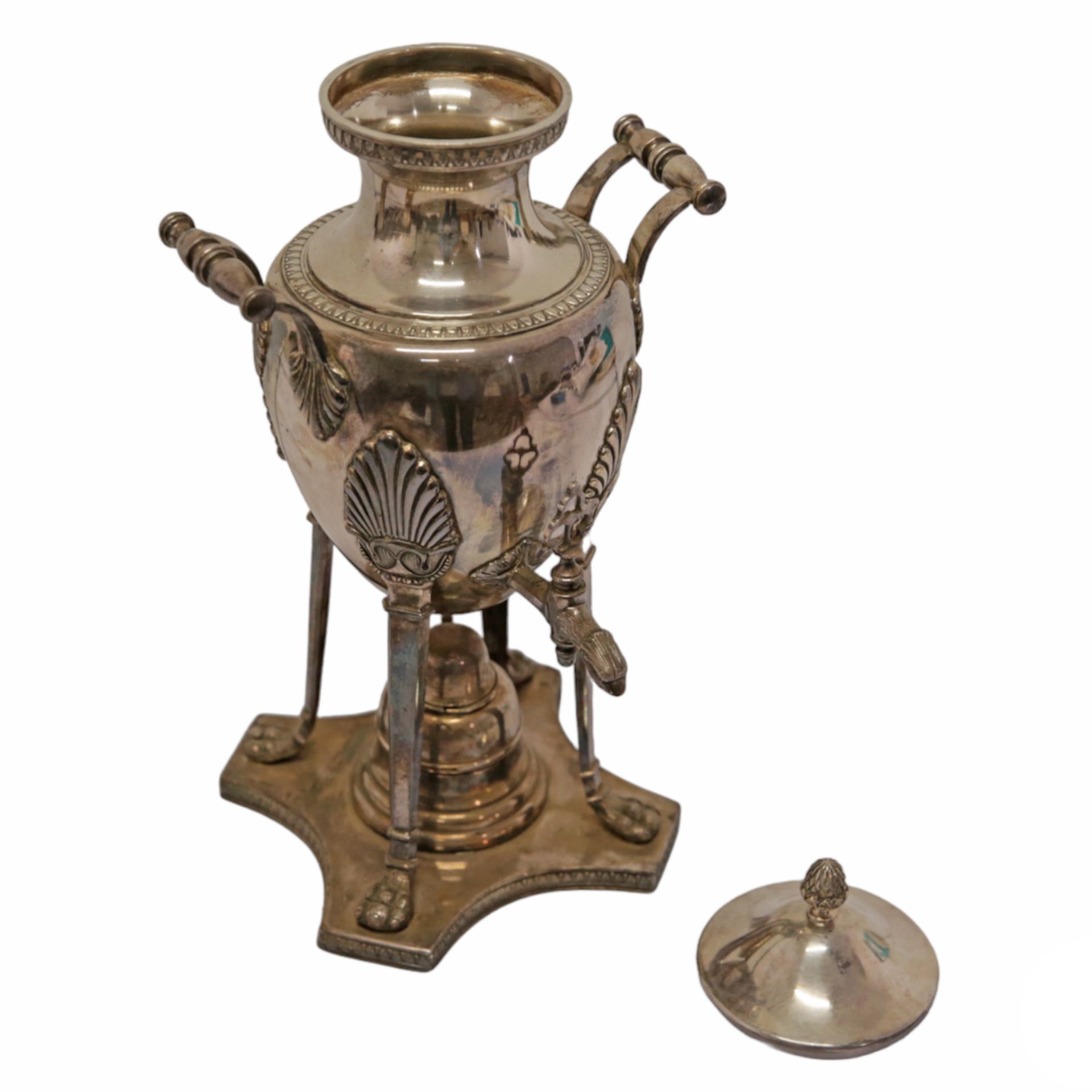 Rare Silver Plate Samovar, Large coffee urn with Neoclassical motifs, France 19th century. - Bild 11 aus 11