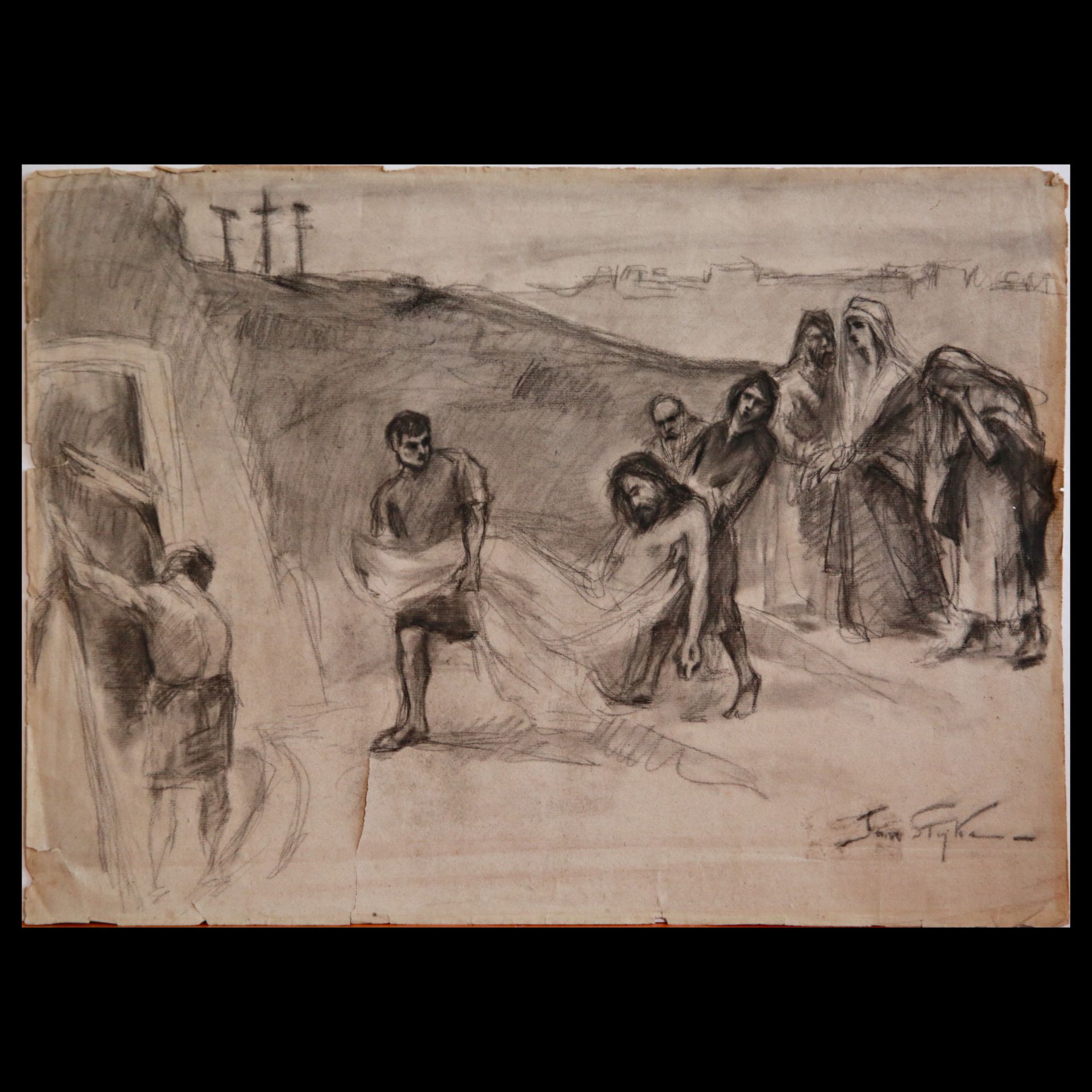 Jan STYKA (1858-1925) drawing on a biblical theme, Pencil on paper, author signature, early 20th _.. - Bild 2 aus 5