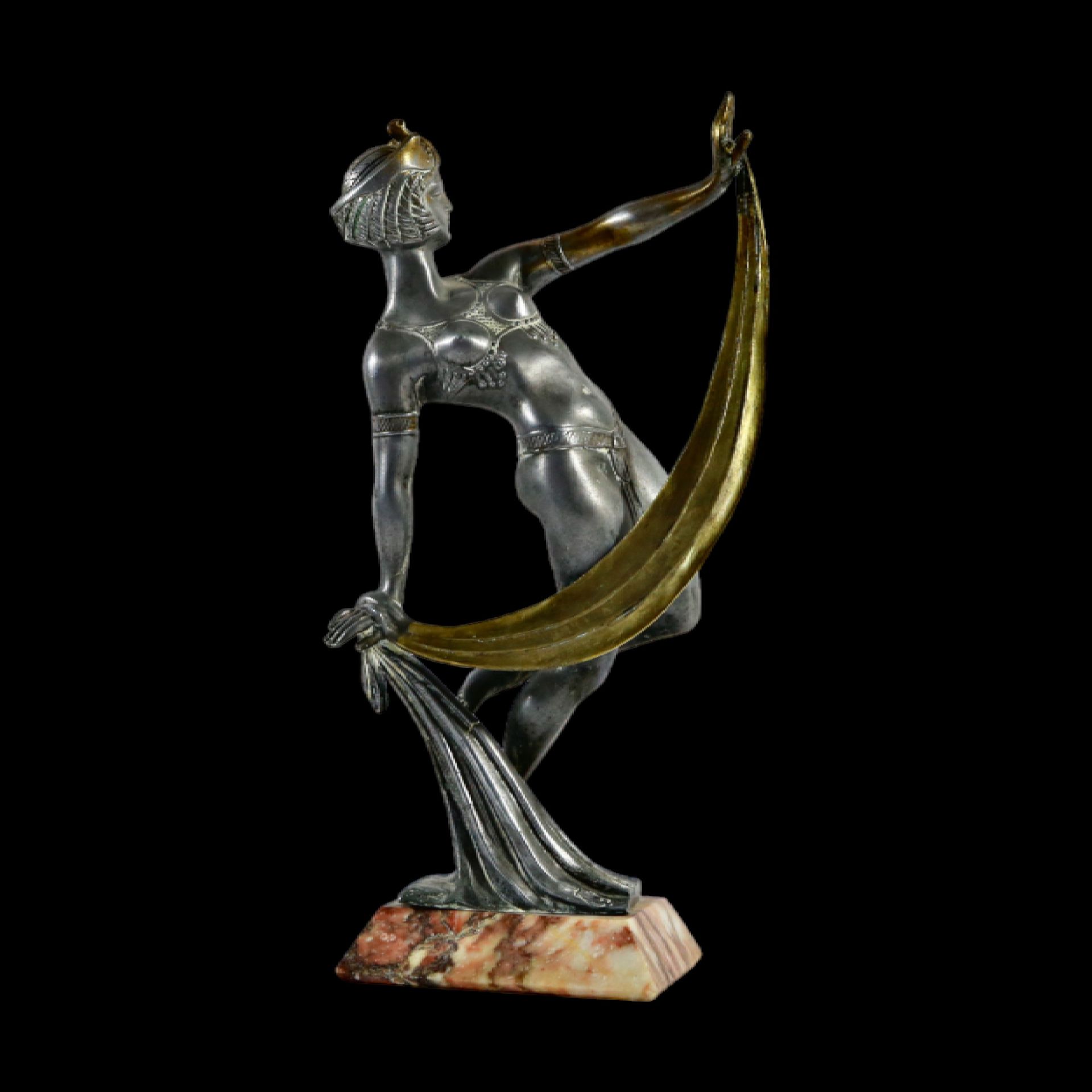 Art Deco Bronze Dancer, silver and gilt plated, stamp below, red marble base, 30s of the 20th C.