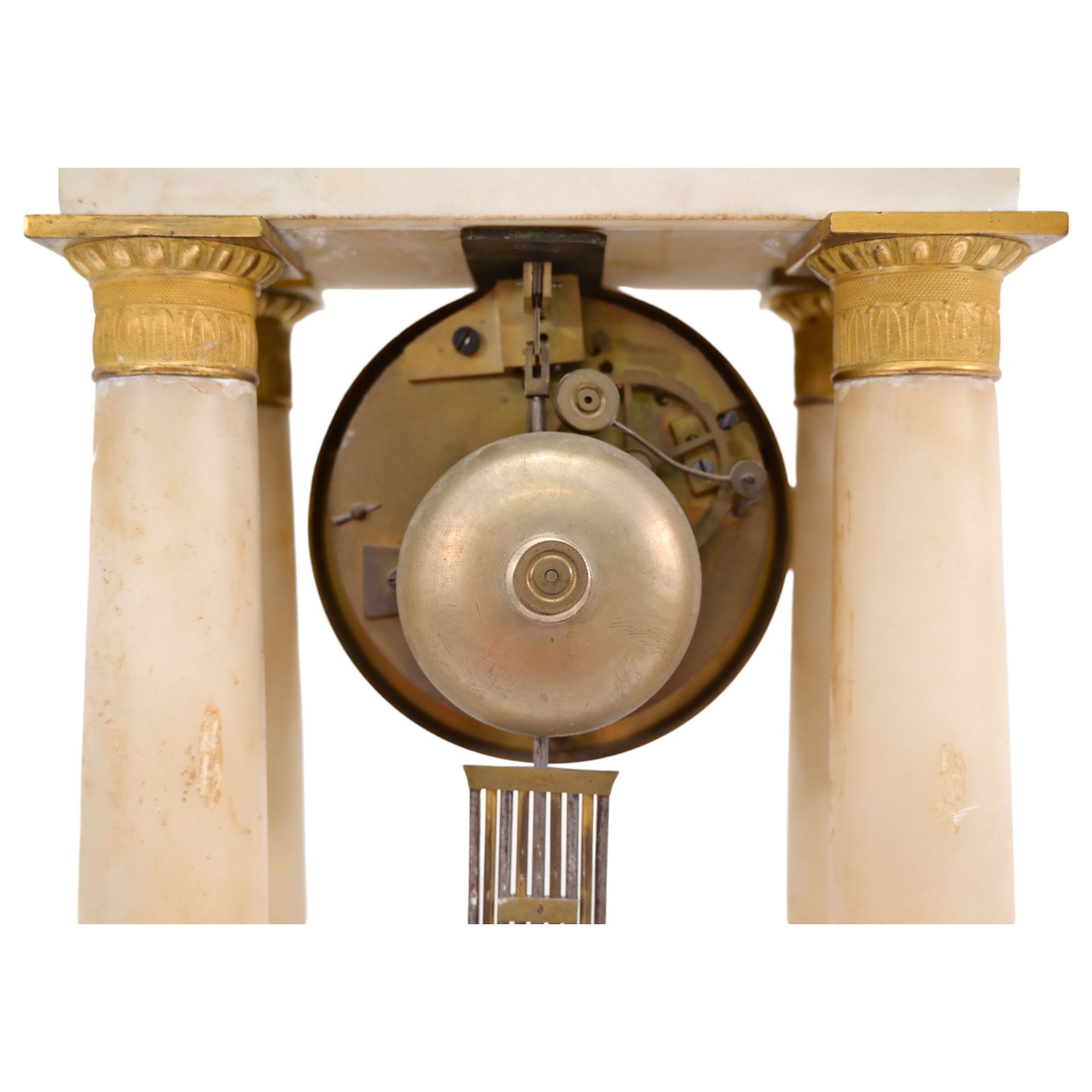 French Empire-Style Alabaster and Gilt-Bronze Portico Clock, mid 19th century. - Image 8 of 10