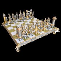 Piero Benzoni Onyx and Marble Silver-Plated and Gilt Bronze Chess Set, 70-80 years of the 20th _.