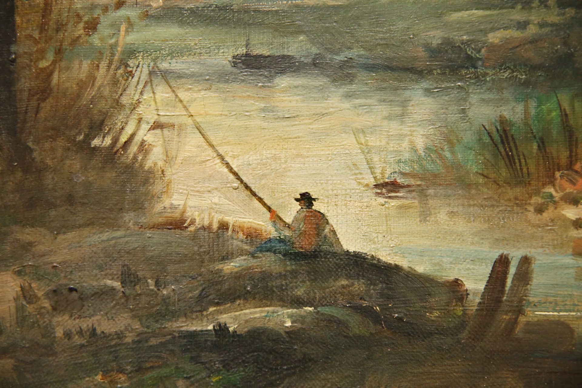 Pair of paintings signed GEORGES, "River with the fisherman" and "River with the farmer", 19th C. - Image 8 of 9