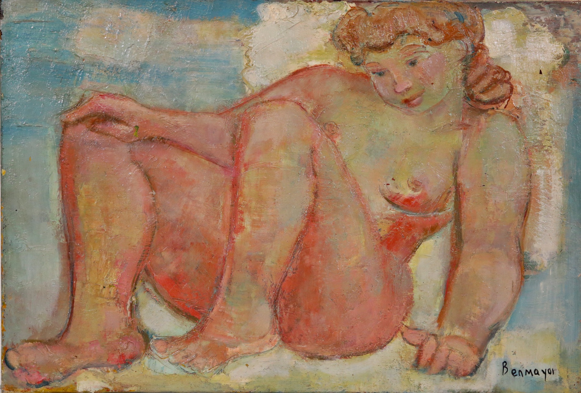 Benjamin BENMAYOR (1920-1999) "Pink female nude" oil on canvas, French painting of the 20th century. - Image 2 of 5