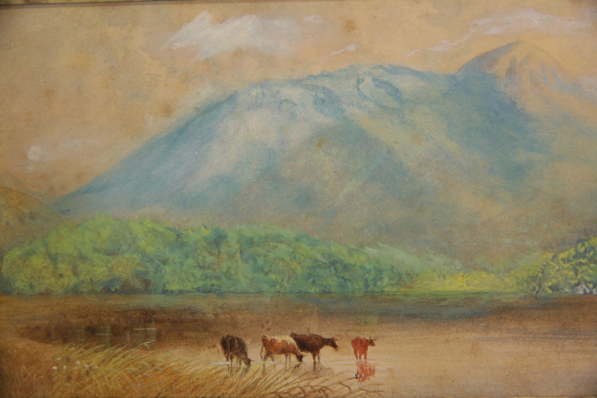 Cornelius PEARSON (1805-1891) "Vaches devant les montagnes" 1884, gouache, aquarelle sur papier. - Image 3 of 4