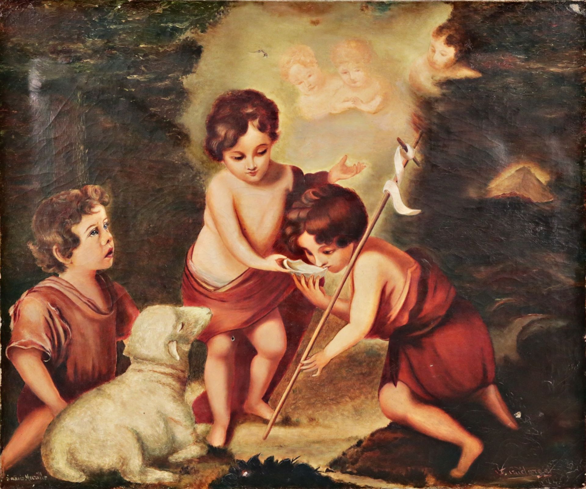 "Children and sheep - religious scene" oil on canvas, after Bartolome Esteban MURILLO (1618-1682) - Image 2 of 6