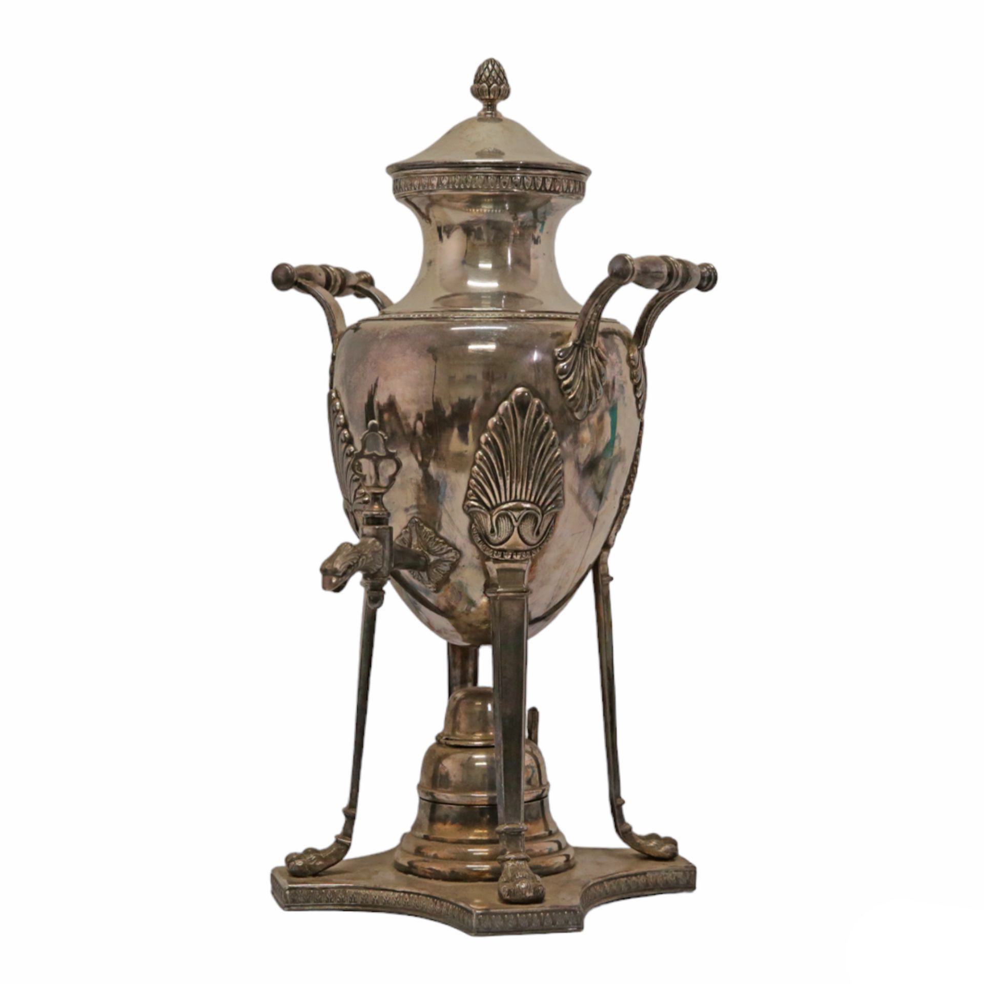 Rare Silver Plate Samovar, Large coffee urn with Neoclassical motifs, France 19th century. - Bild 3 aus 11