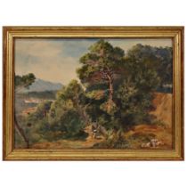 "Southern Landscape", signature not legible, watercolor on paper, French painting, 20th century.
