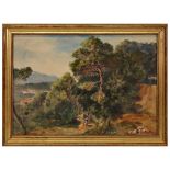 "Southern Landscape", signature not legible, watercolor on paper, French painting, 20th century.