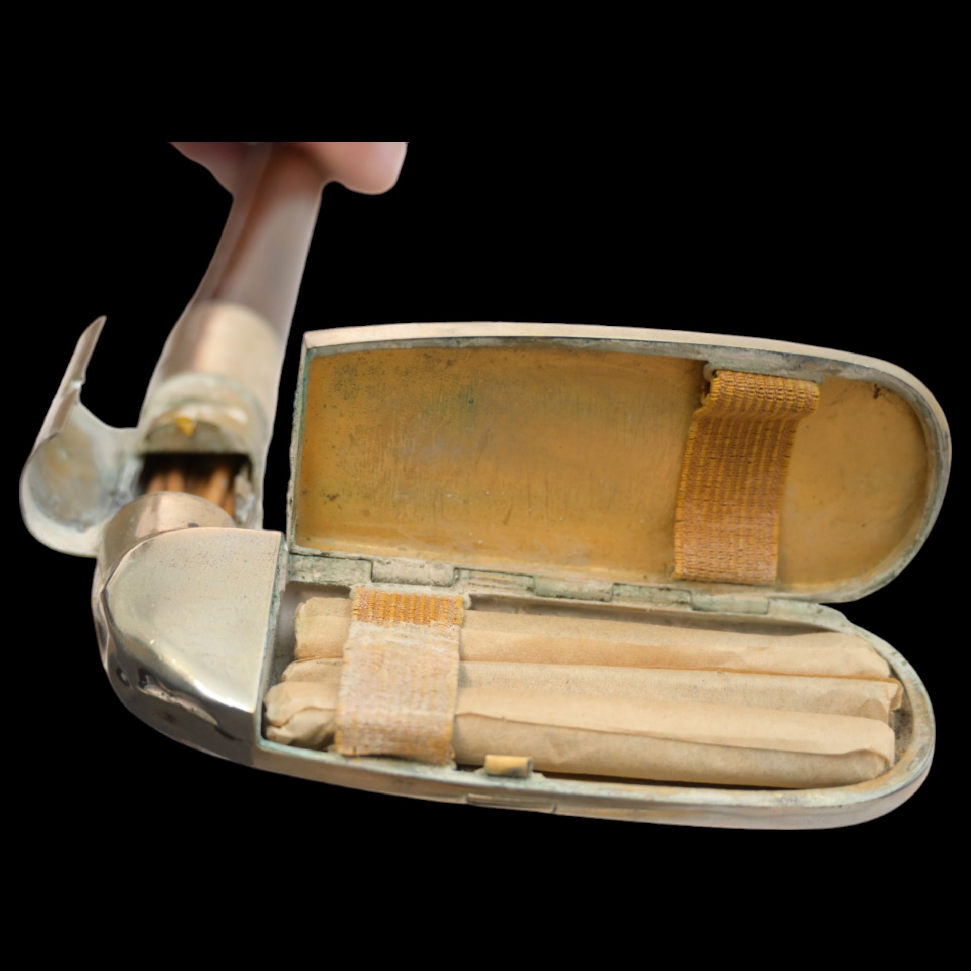 A rare Golfclub Walking Stick Cane, Cigarette Case with Match Safe, early 20th century. - Bild 6 aus 8