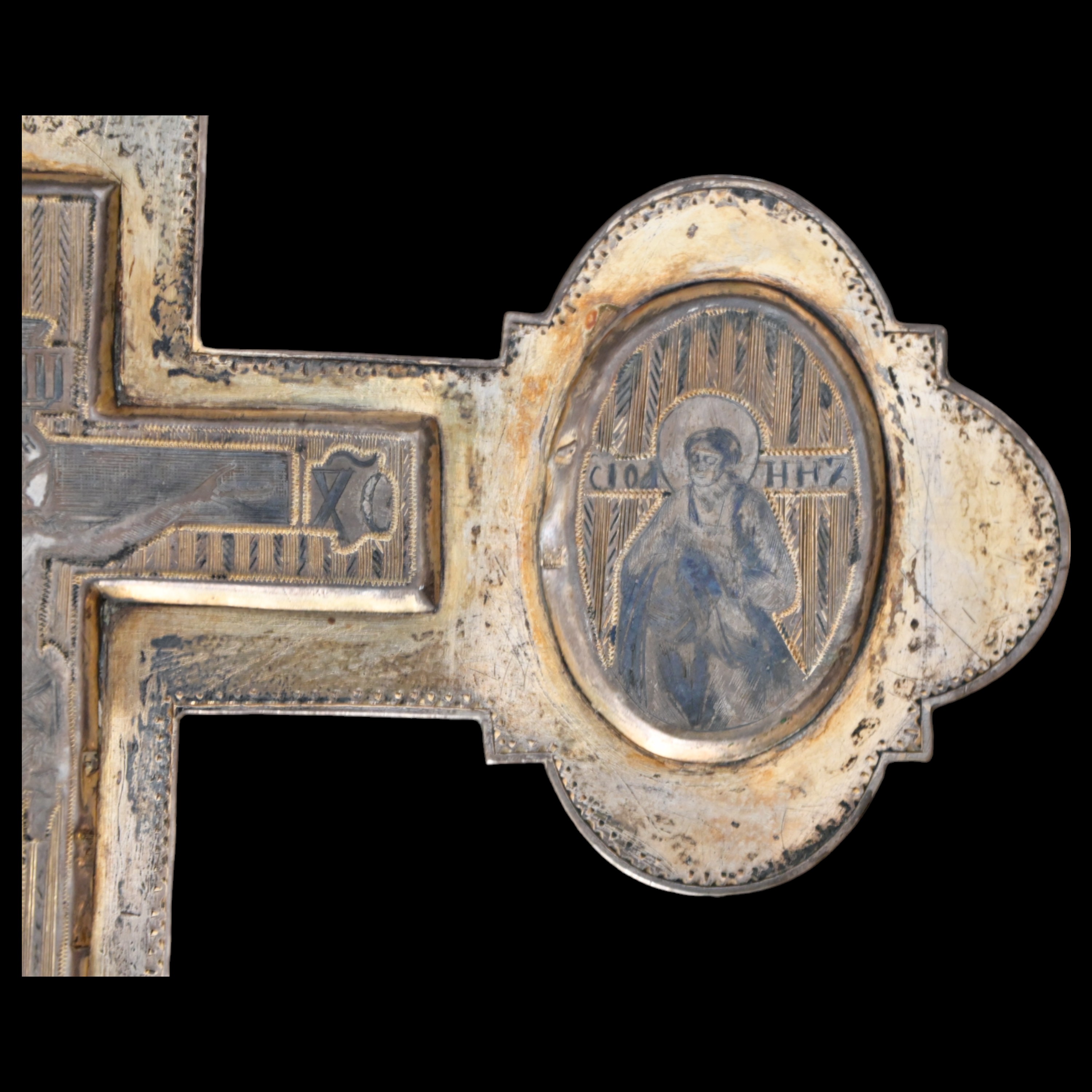 Very rare Russian reliquarium blessing cross, silver with niello, Moscow, Russian Empire, 1830-50. - Image 7 of 13