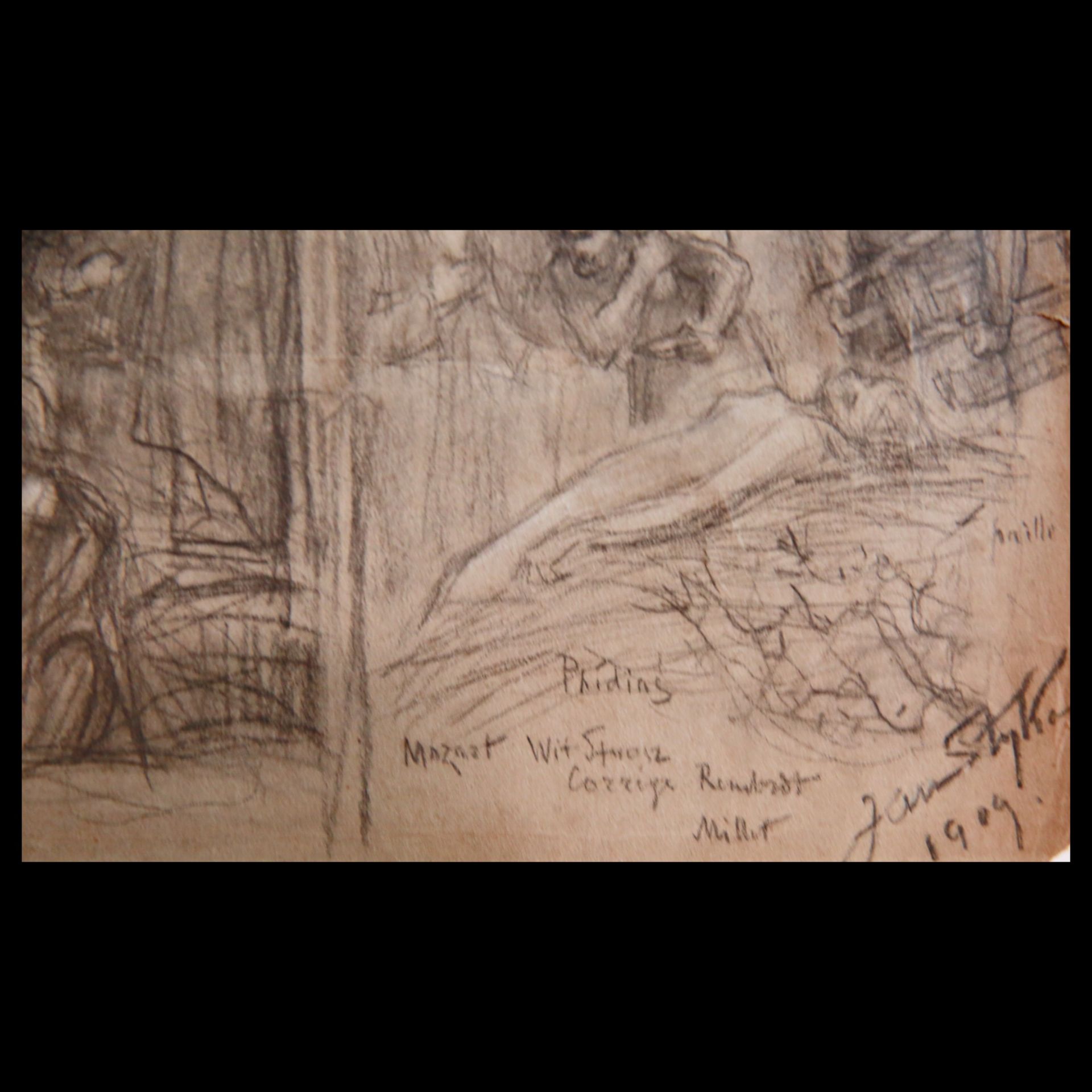 Jan STYKA (1858-1925) drawing on a biblical theme, Pencil on paper, author signature,1909. - Image 4 of 7