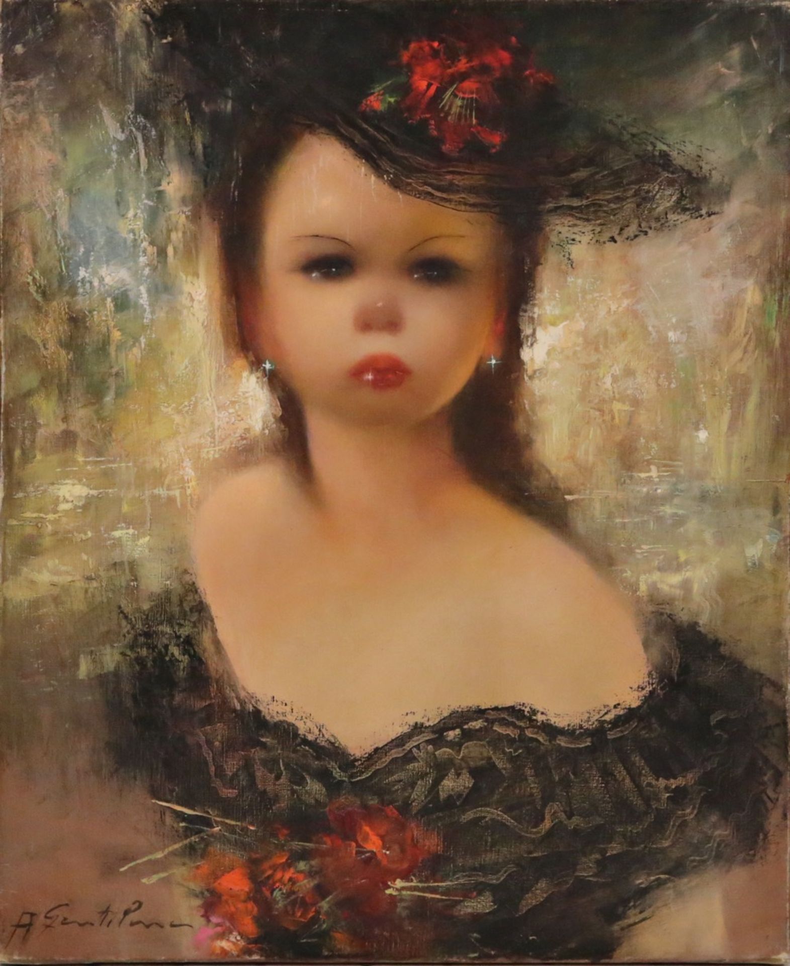 Armando GENTILLI (1909-1981) ÒYoung woman with a hatÓ, oil on canvas, European painting, 20th _. - Bild 2 aus 5